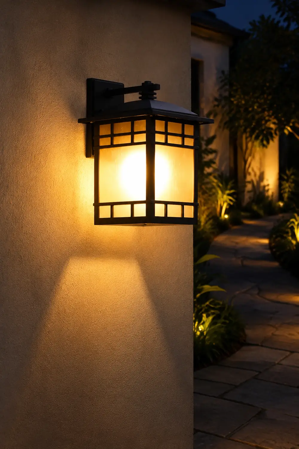 Square Retro Waterproof Yellow Glass Shade Vintage Outdoor Wall Lights - Lumpaz