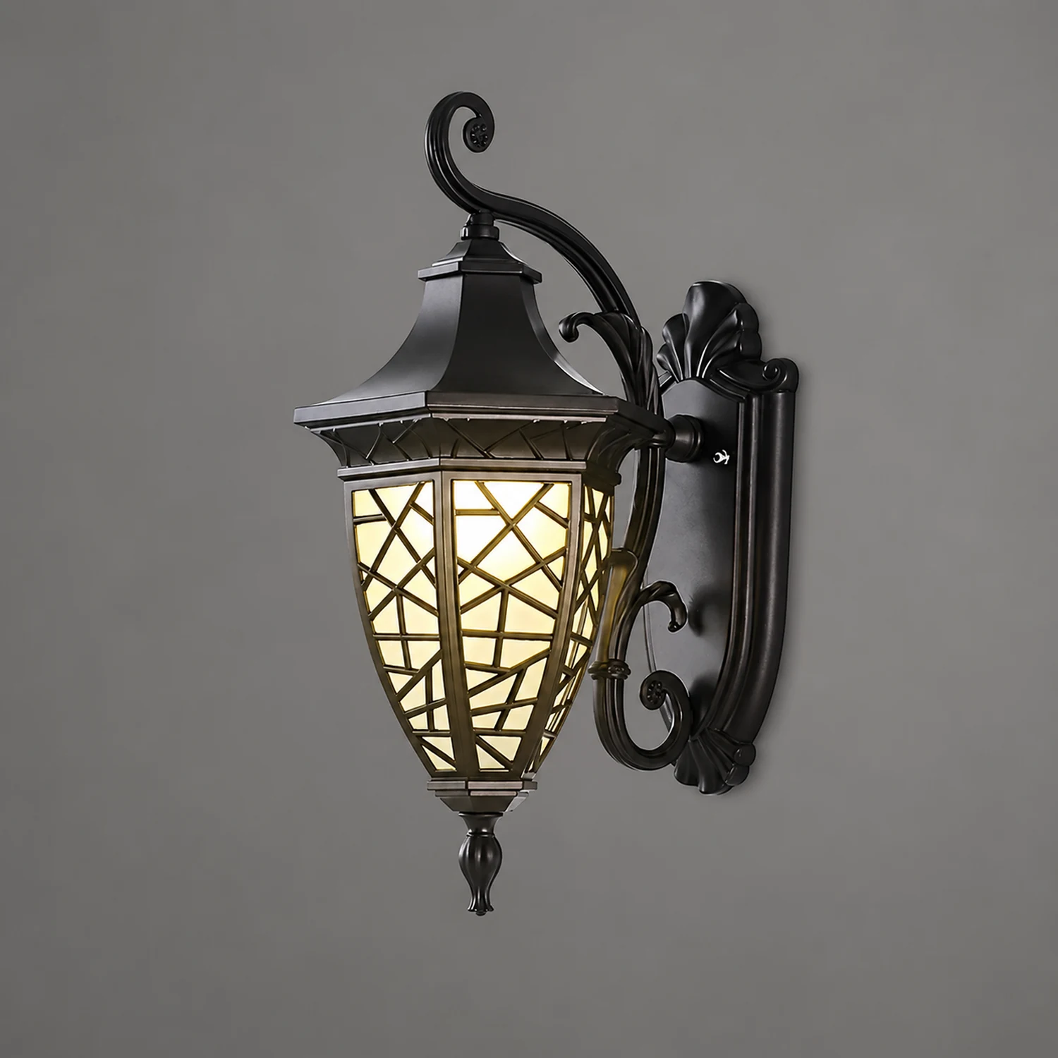 Retro Pattern Waterproof Black American Style Solar Powered Wall Lamp - Lumpaz
