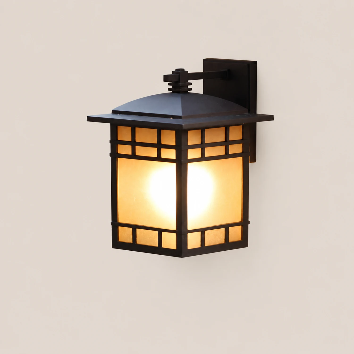 Square Retro Waterproof Yellow Glass Shade Vintage Outdoor Wall Lights - Lumpaz