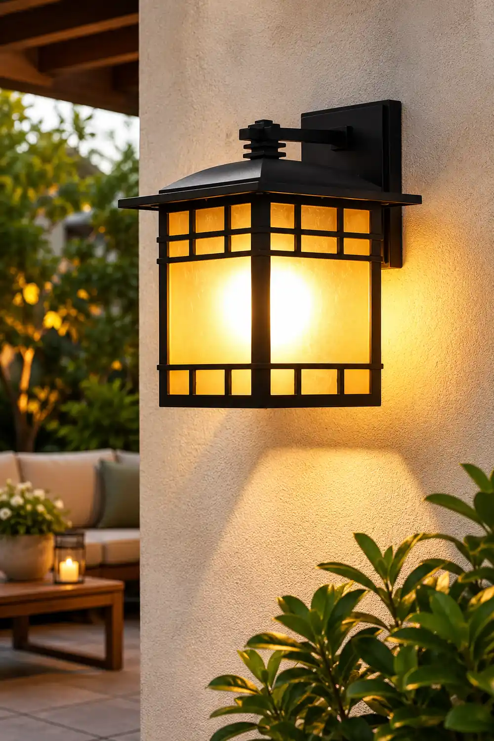 Square Retro Waterproof Yellow Glass Shade Vintage Outdoor Wall Lights - Lumpaz