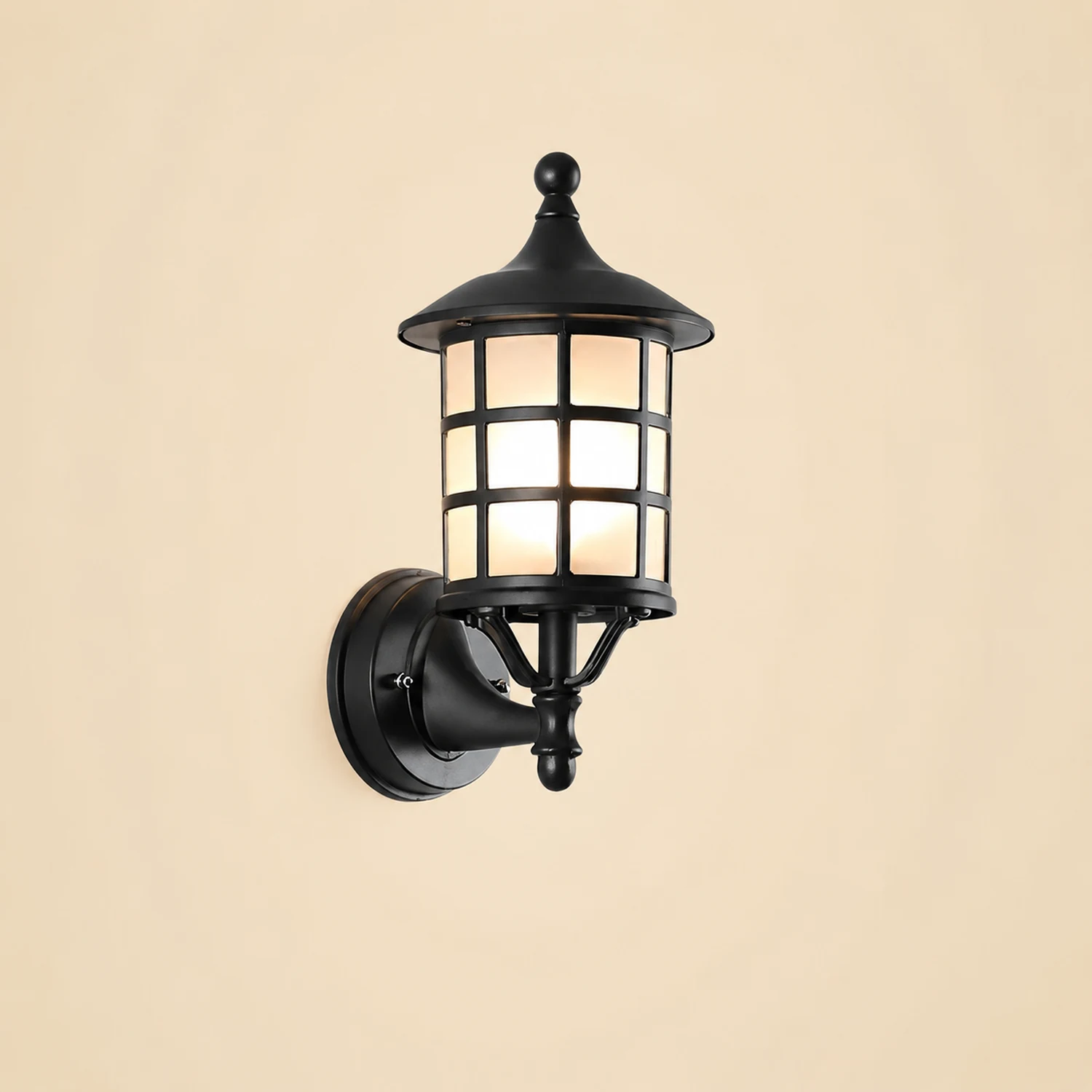 Retro Round Three Step Dimming Black European-style Solar Wall Sconces - Lumpaz