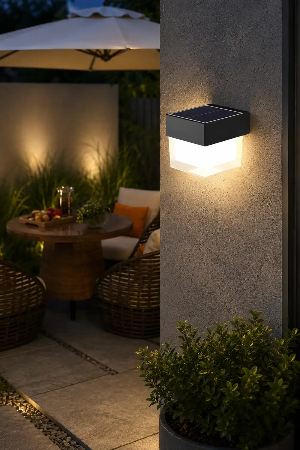 Square Round Waterproof LED Black Minimalist Solar Outdoor Wall Lights - Lumpaz