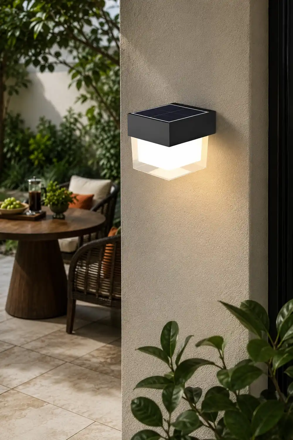 Square Round Waterproof LED Black Minimalist Solar Outdoor Wall Lights - Lumpaz