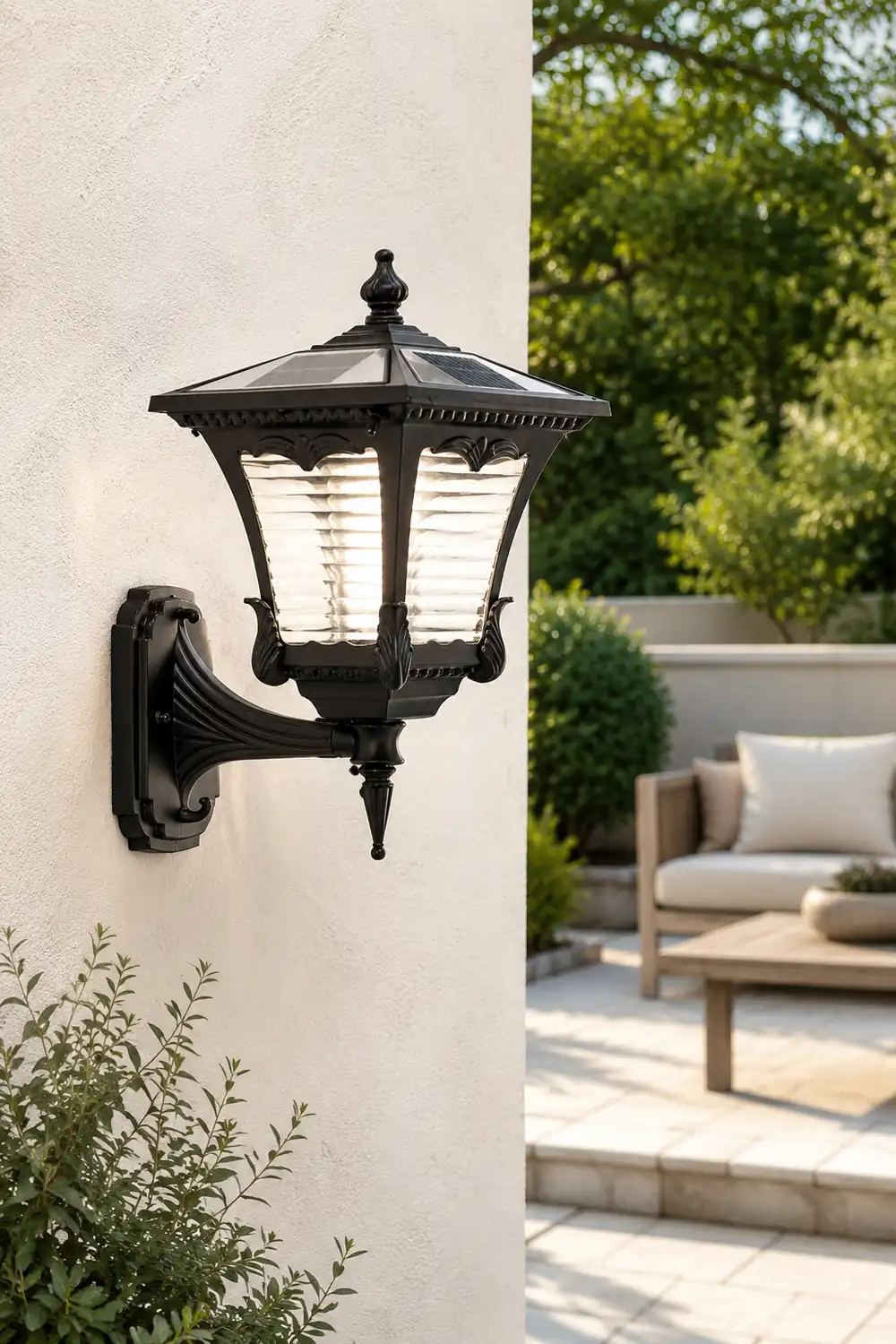 Vintage Striped Glass LED Waterproof Black Retro Solar Wall Lights - Lumpaz