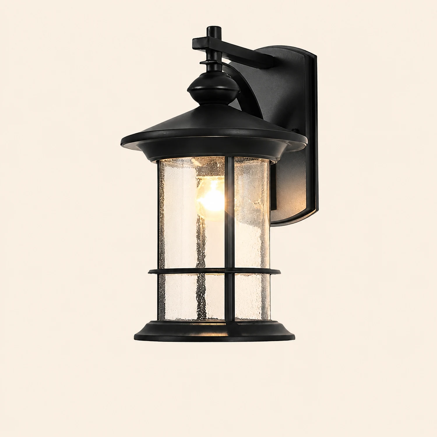 Retro Aluminum Glass LED Waterproof Black American Garden Wall Lamp - Lumpaz