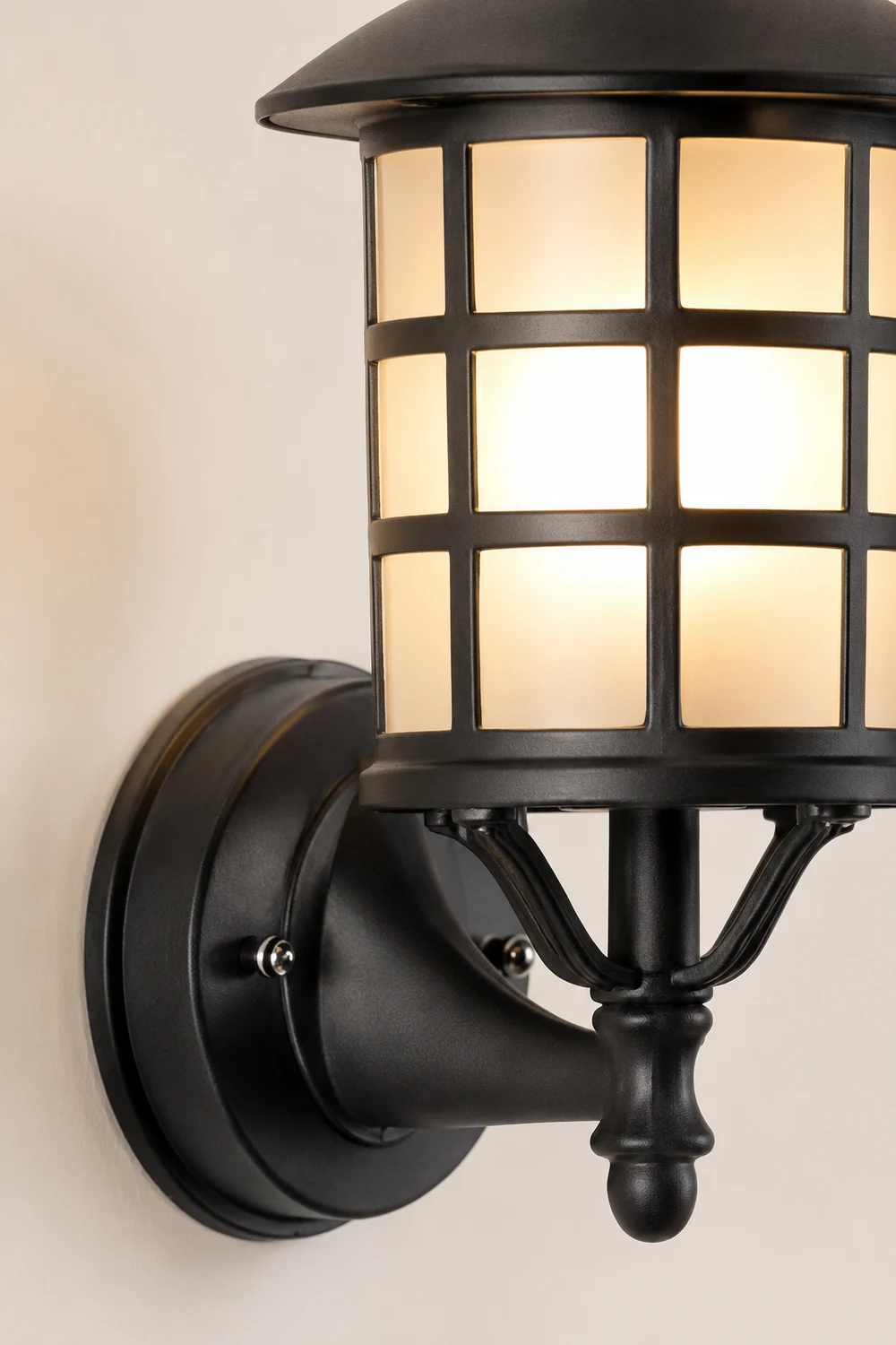 Retro Round Three Step Dimming Black European-style Solar Wall Sconces - Lumpaz