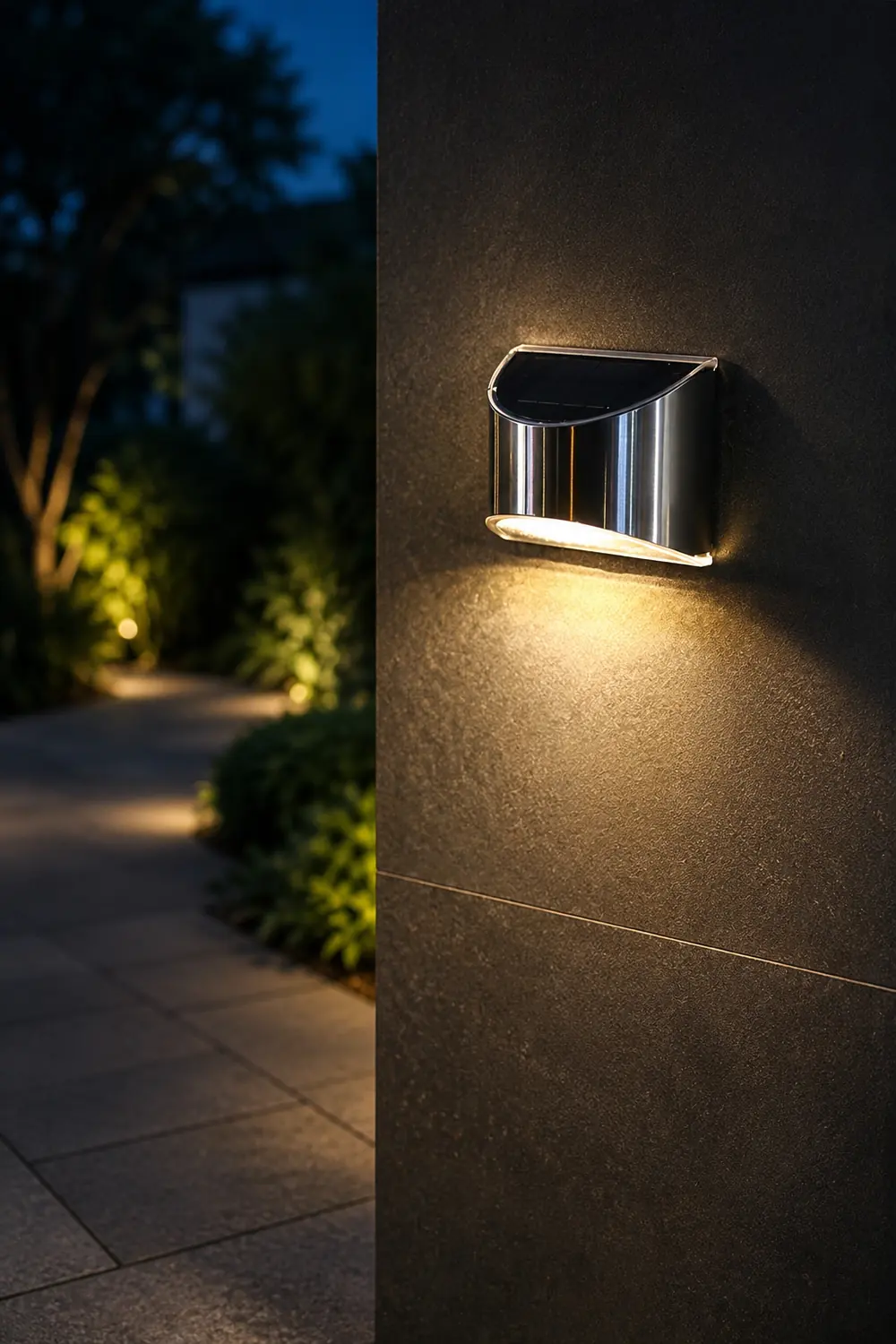 Stainless Steel Minimalist Waterproof Silver Modern Solar Wall Lamp - Lumpaz
