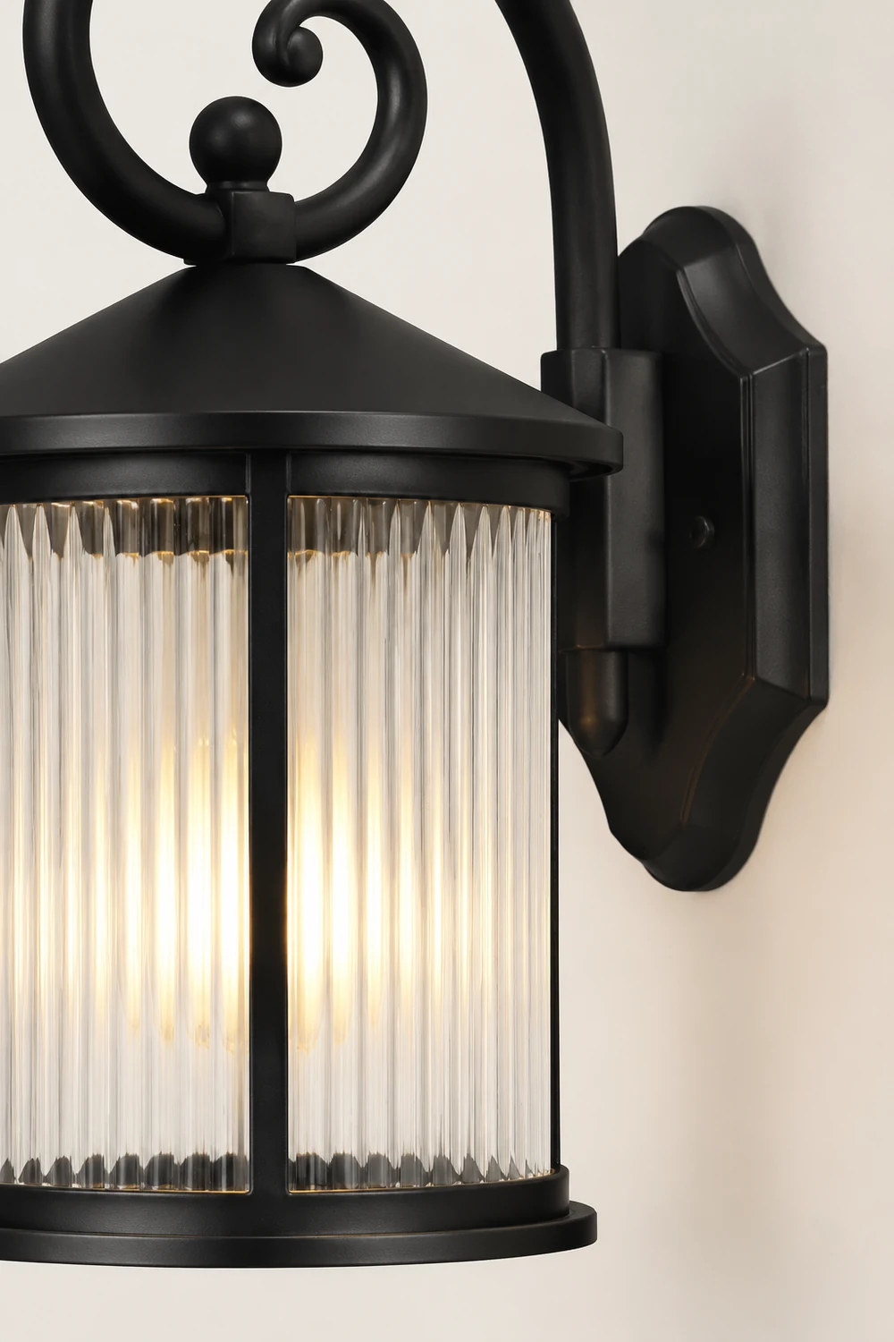 Waterproof Striped Glass Aluminum Black Retro Outdoor Wall Lights - Lumpaz