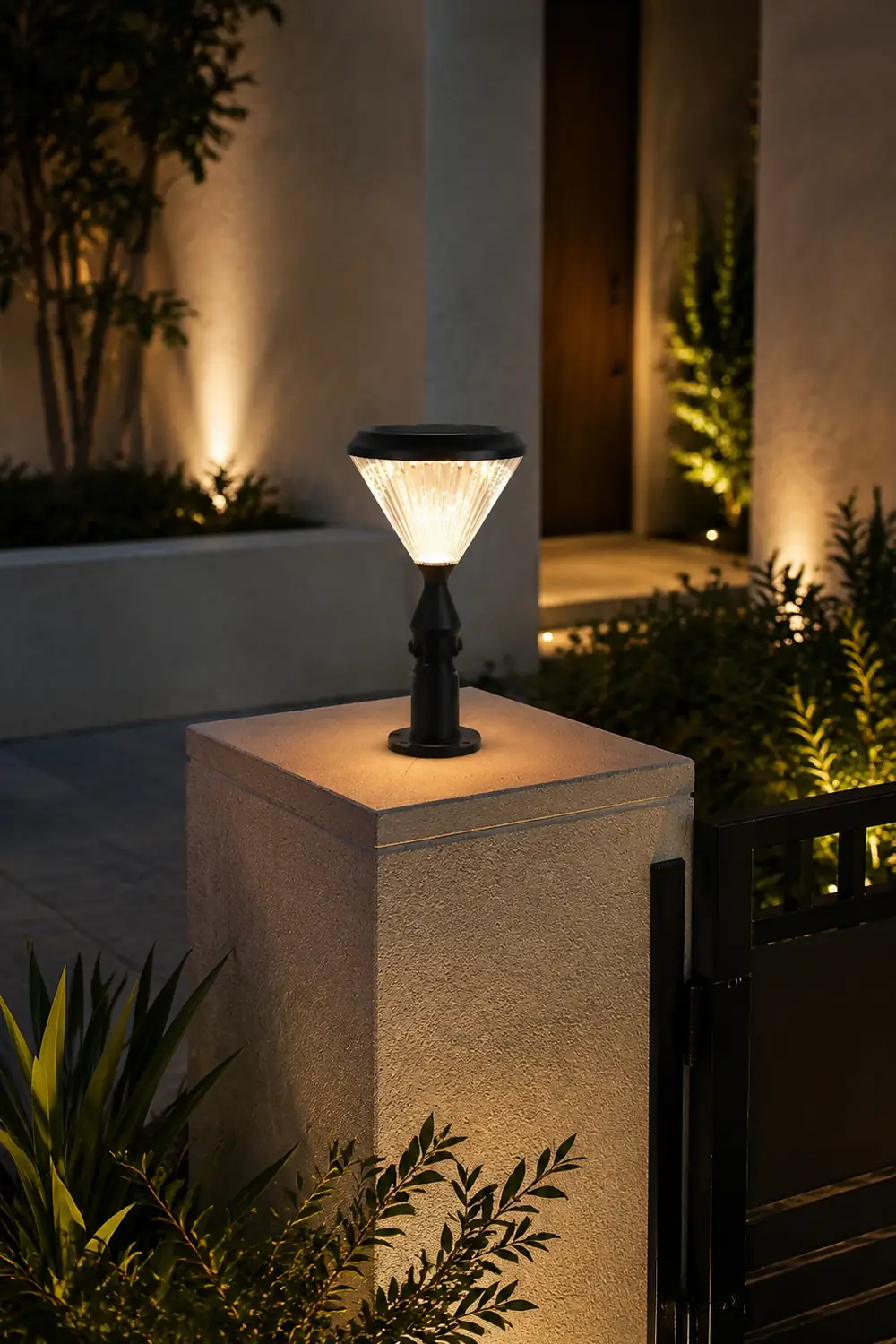 Round Waterproof Light Control LED Black Modern Solar Outdoor Lights - Lumpaz