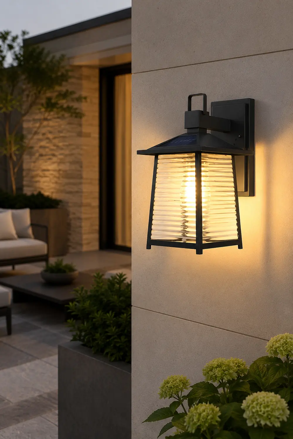 Waterproof Thickened Glass Black Retro Solar Outdoor Wall Lights - Lumpaz