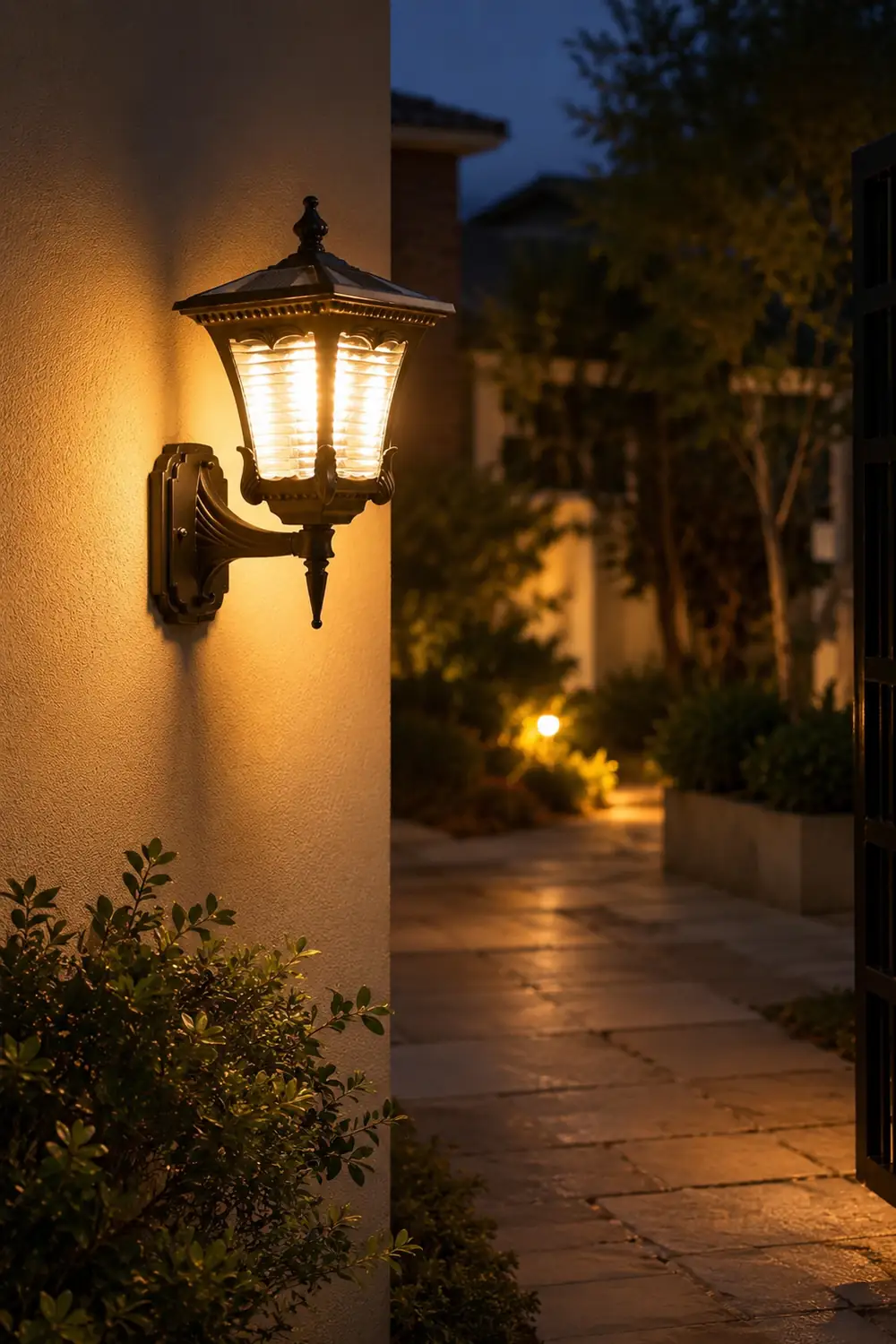 Vintage Striped Glass LED Waterproof Black Retro Solar Wall Lights - Lumpaz