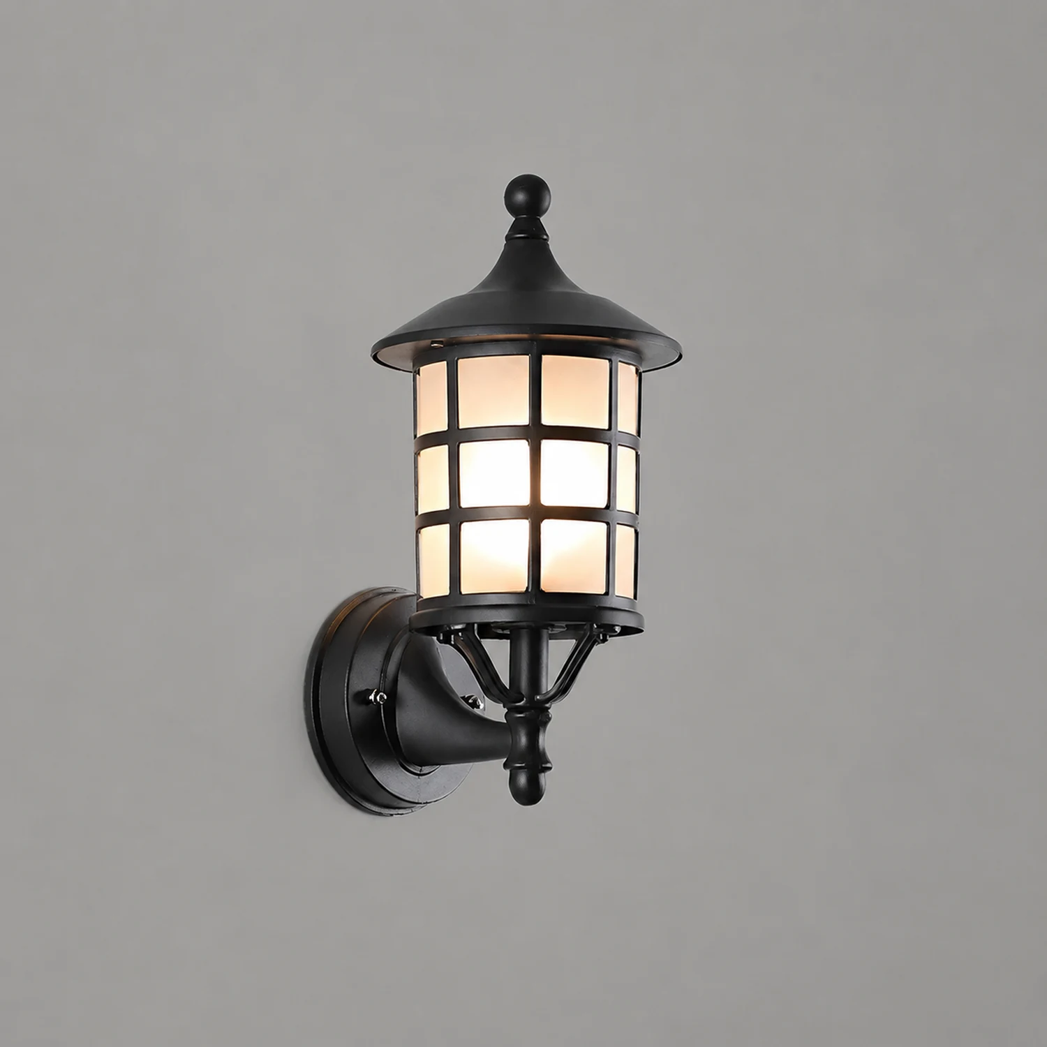 Retro Round Three Step Dimming Black European-style Solar Wall Sconces - Lumpaz