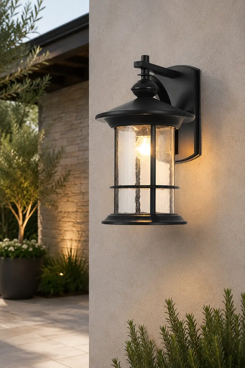 Retro Aluminum Glass LED Waterproof Black American Garden Wall Lamp - Lumpaz