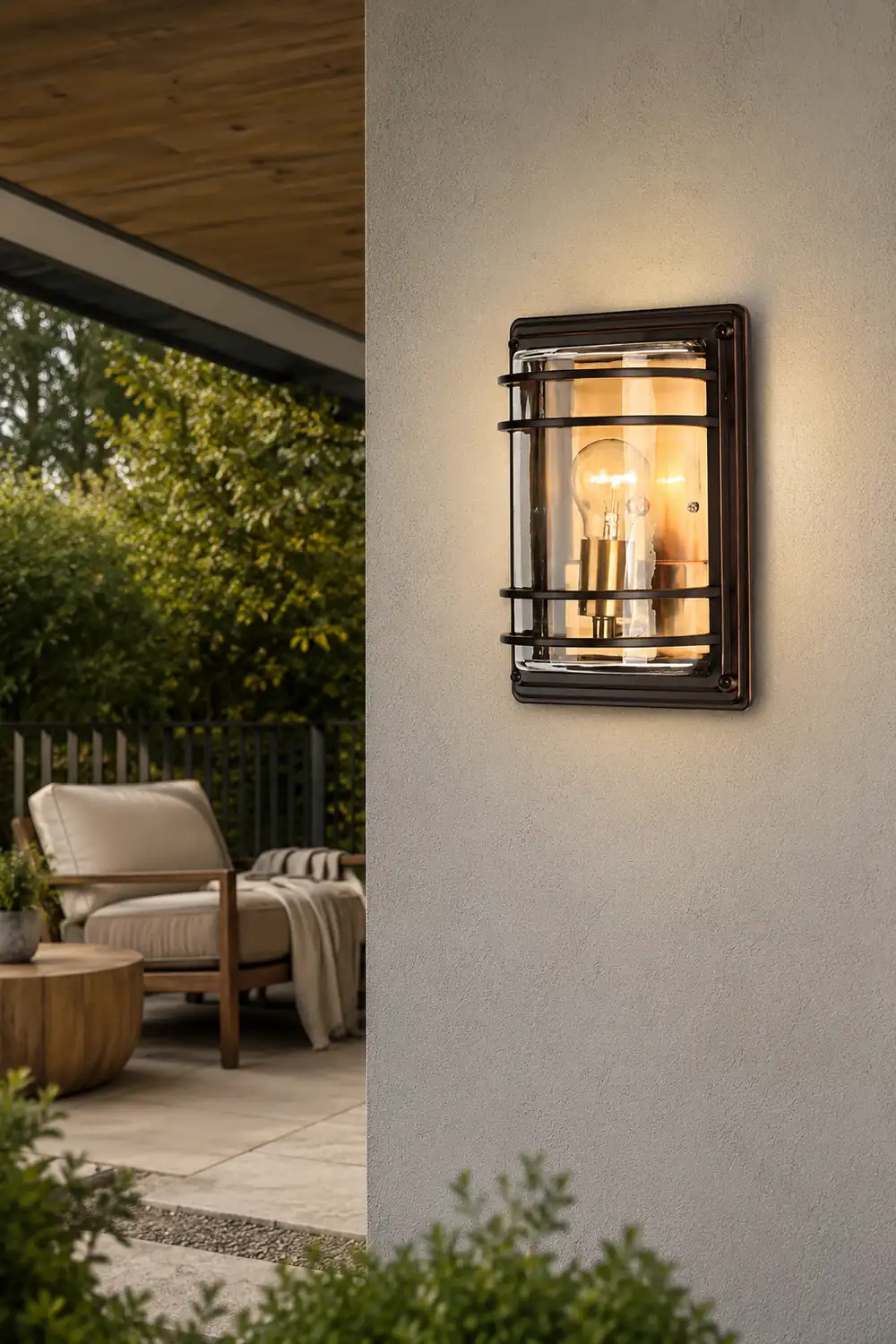 Vintage Aluminum Brown Glass Waterproof Modern Outdoor Wall Light - Lumpaz