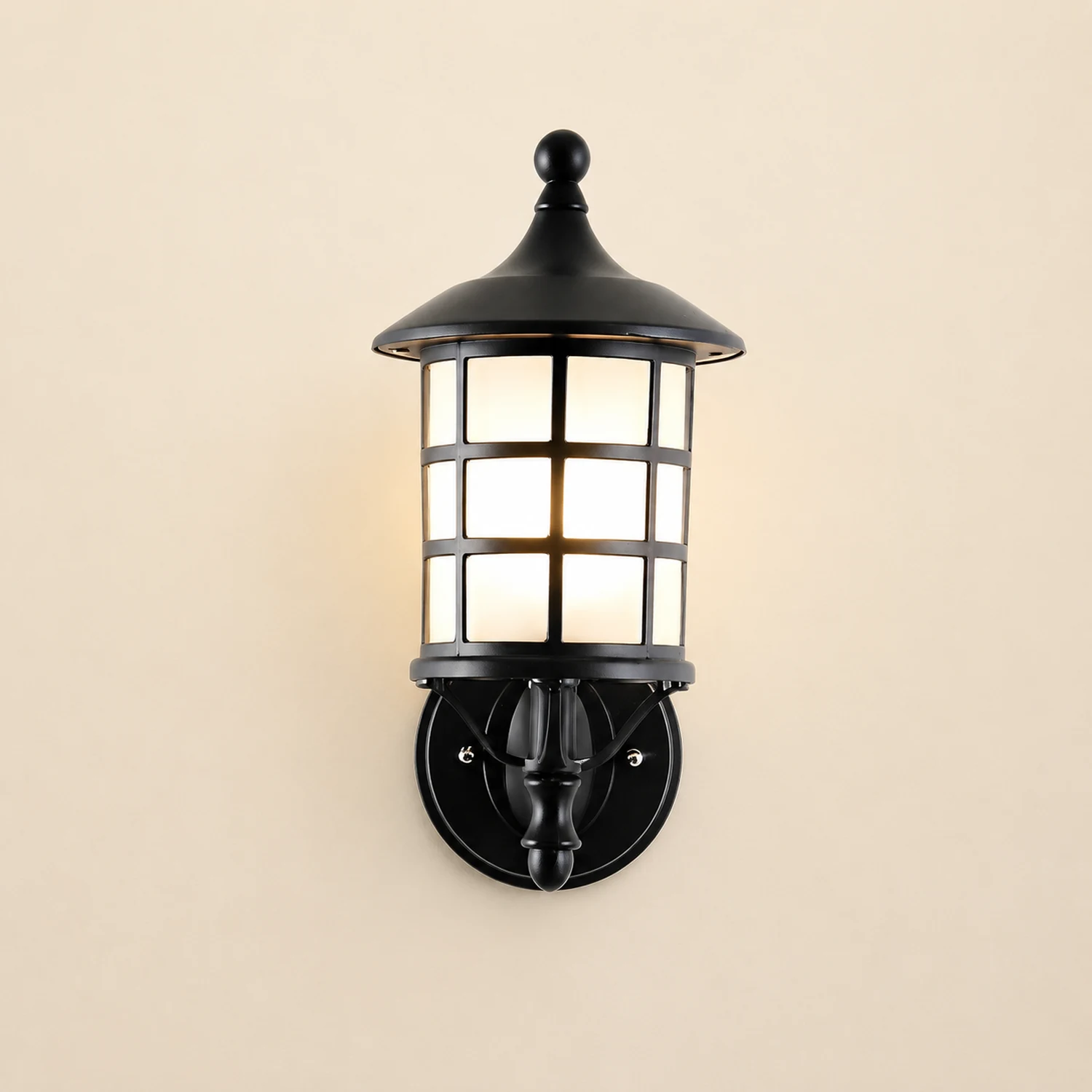 Retro Round Three Step Dimming Black European-style Solar Wall Sconces - Lumpaz