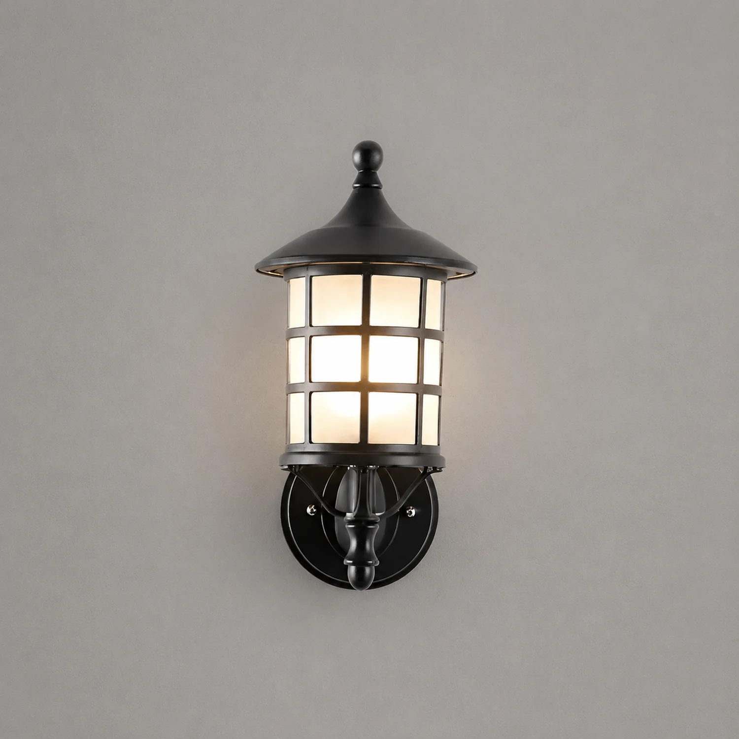 Retro Round Three Step Dimming Black European-style Solar Wall Sconces - Lumpaz
