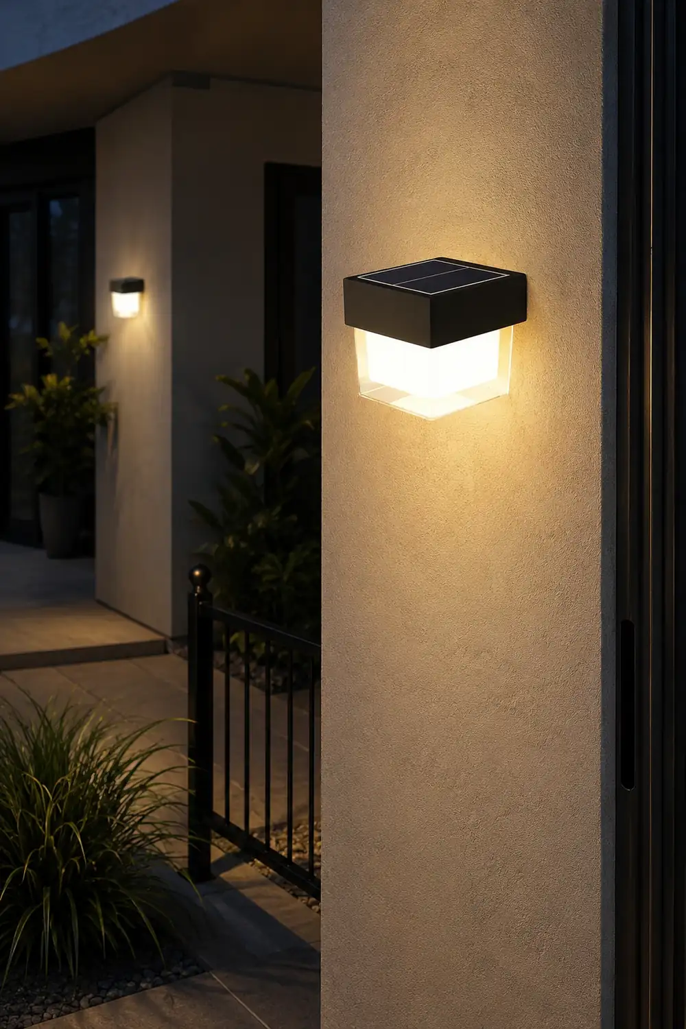 Square Round Waterproof LED Black Minimalist Solar Outdoor Wall Lights - Lumpaz