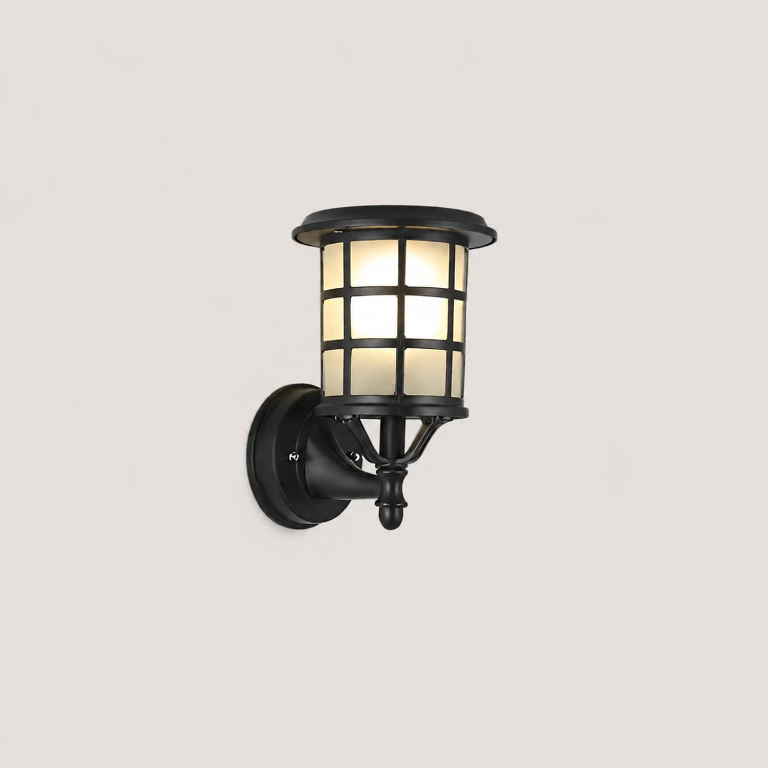 Retro Round Three Step Dimming Black European-style Solar Wall Sconces - Lumpaz