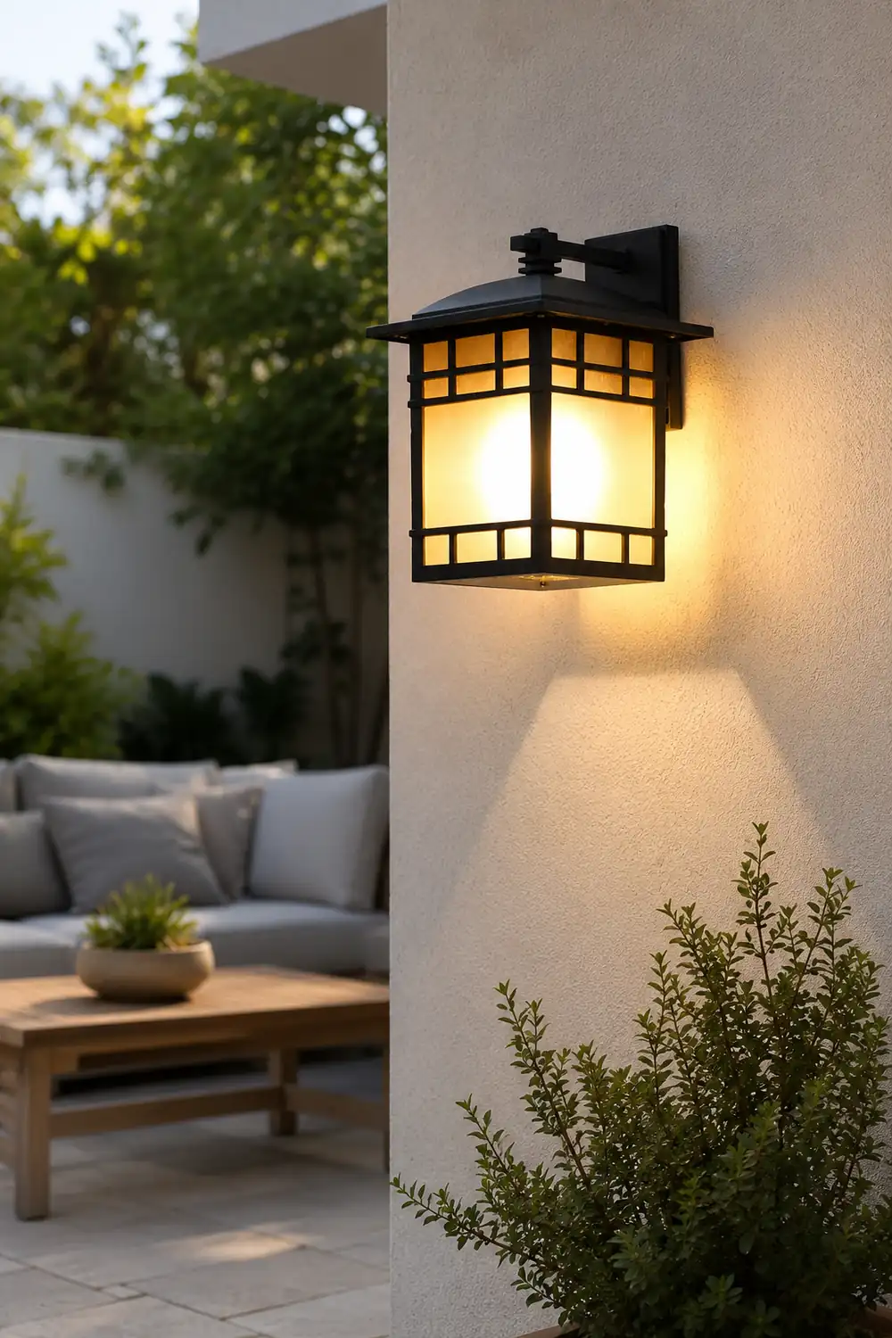 Square Retro Waterproof Yellow Glass Shade Vintage Outdoor Wall Lights - Lumpaz