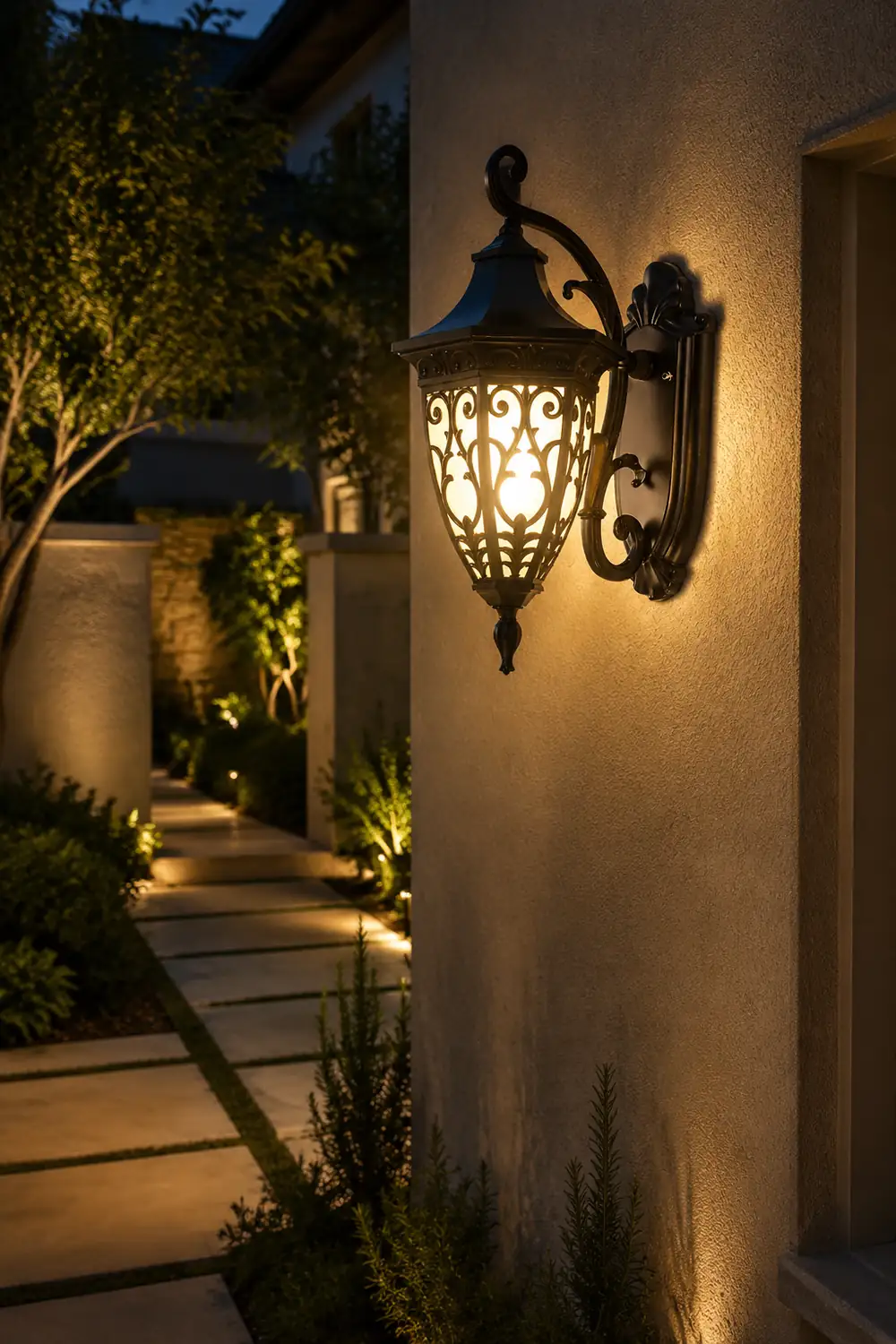 Vintage Flower Pattern Waterproof Black American Style Solar Wall Lamp - Lumpaz
