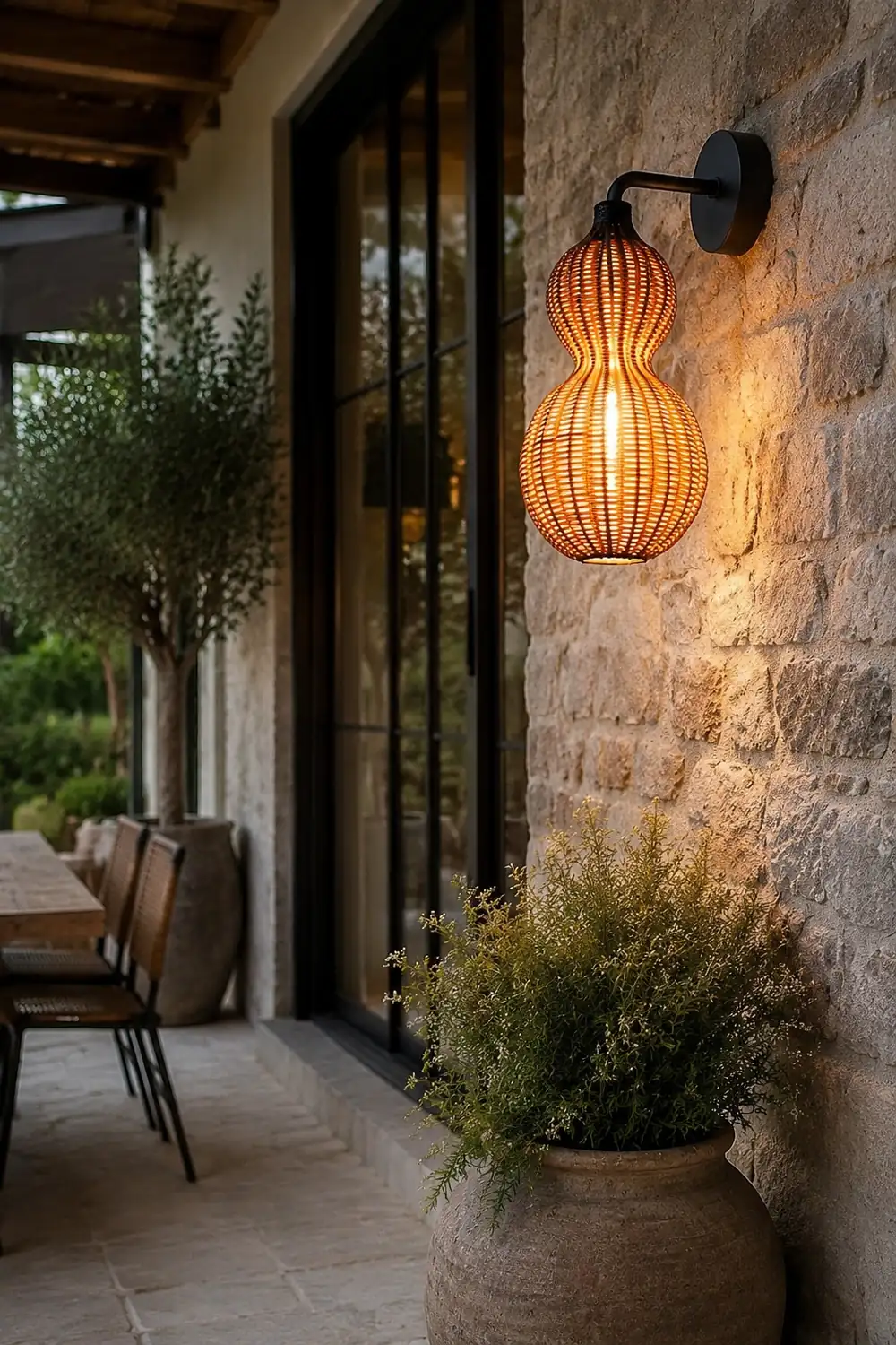 Rattan Gourd Waterproof Retro Outdoor Chandelier Porch Lights Wall Lamp - Lumpaz