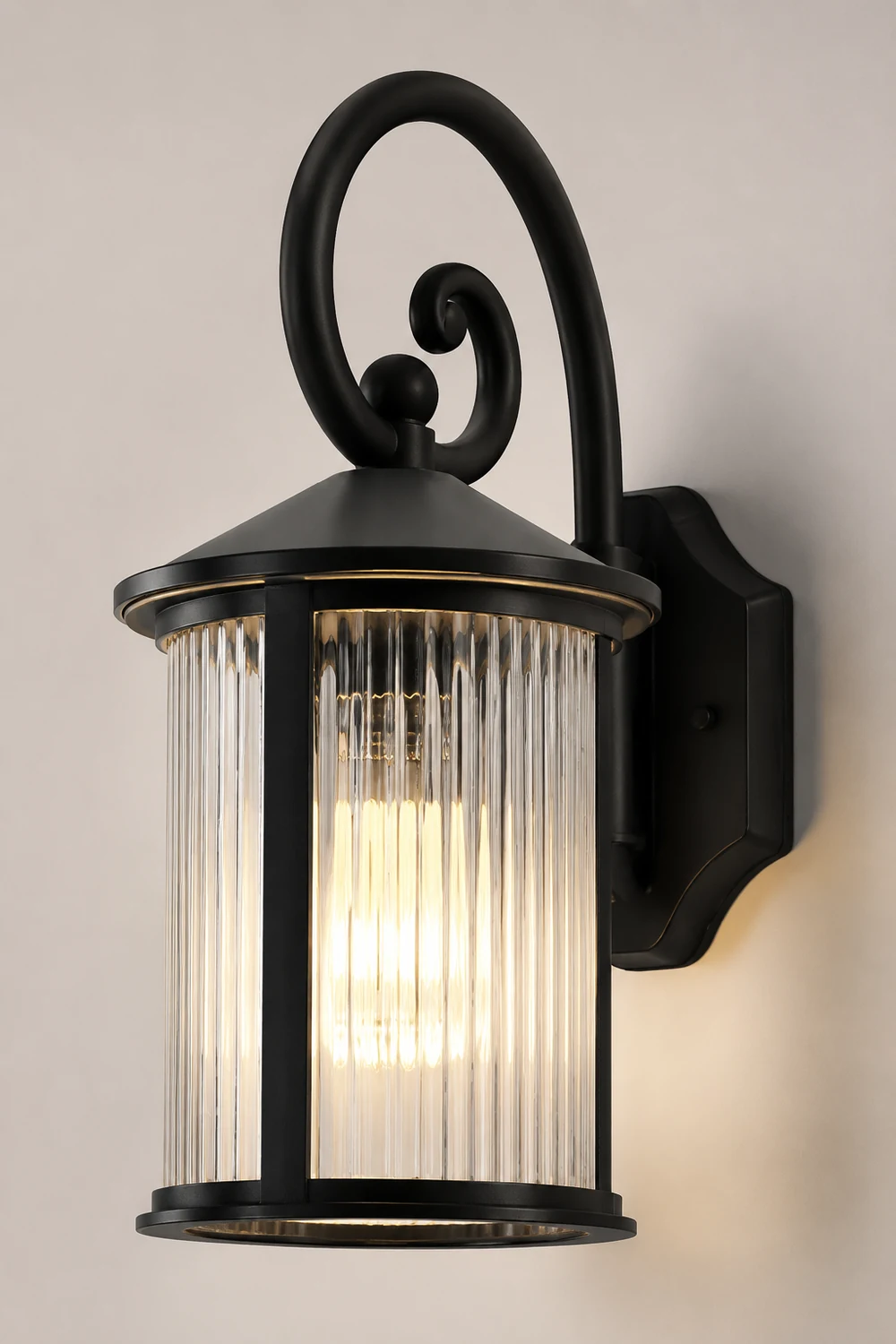 Waterproof Striped Glass Aluminum Black Retro Outdoor Wall Lights - Lumpaz