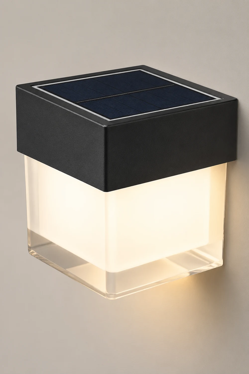 Square Round Waterproof LED Black Minimalist Solar Outdoor Wall Lights - Lumpaz