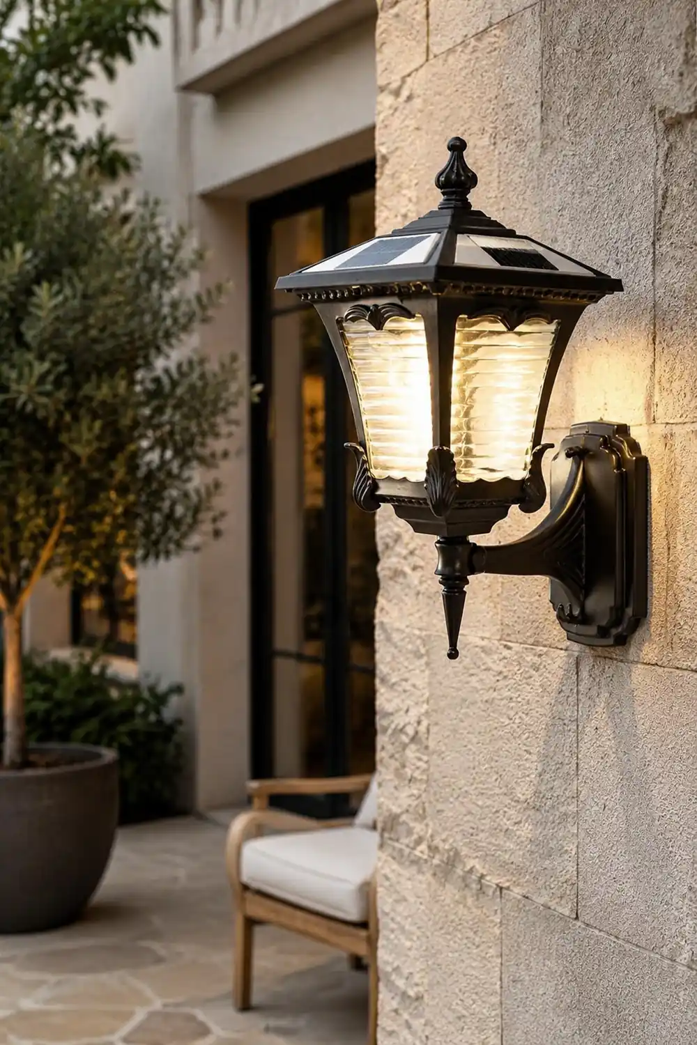 Vintage Striped Glass LED Waterproof Black Retro Solar Wall Lights - Lumpaz