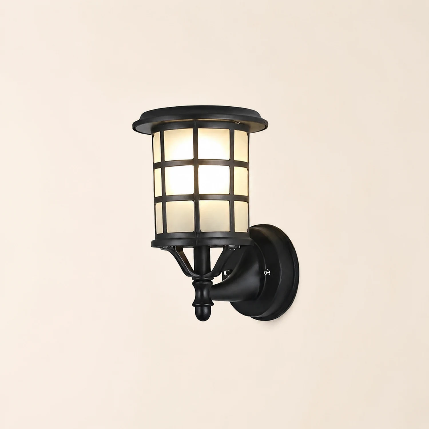 Retro Round Three Step Dimming Black European-style Solar Wall Sconces - Lumpaz