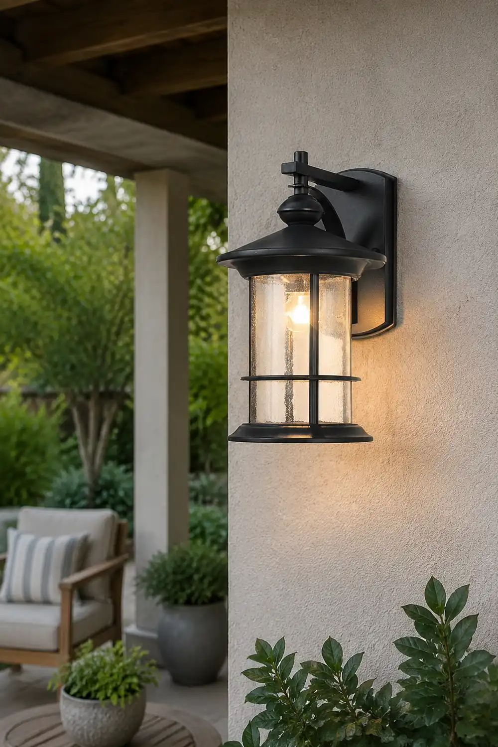 Retro Aluminum Glass LED Waterproof Black American Garden Wall Lamp - Lumpaz