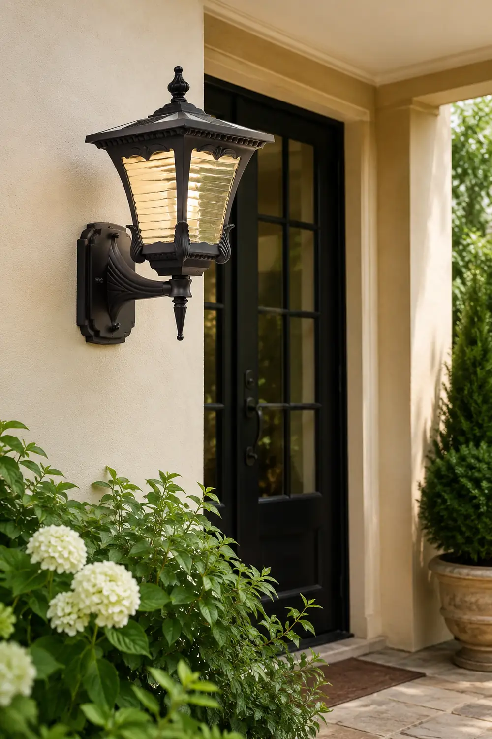 Vintage Striped Glass LED Waterproof Black Retro Solar Wall Lights - Lumpaz