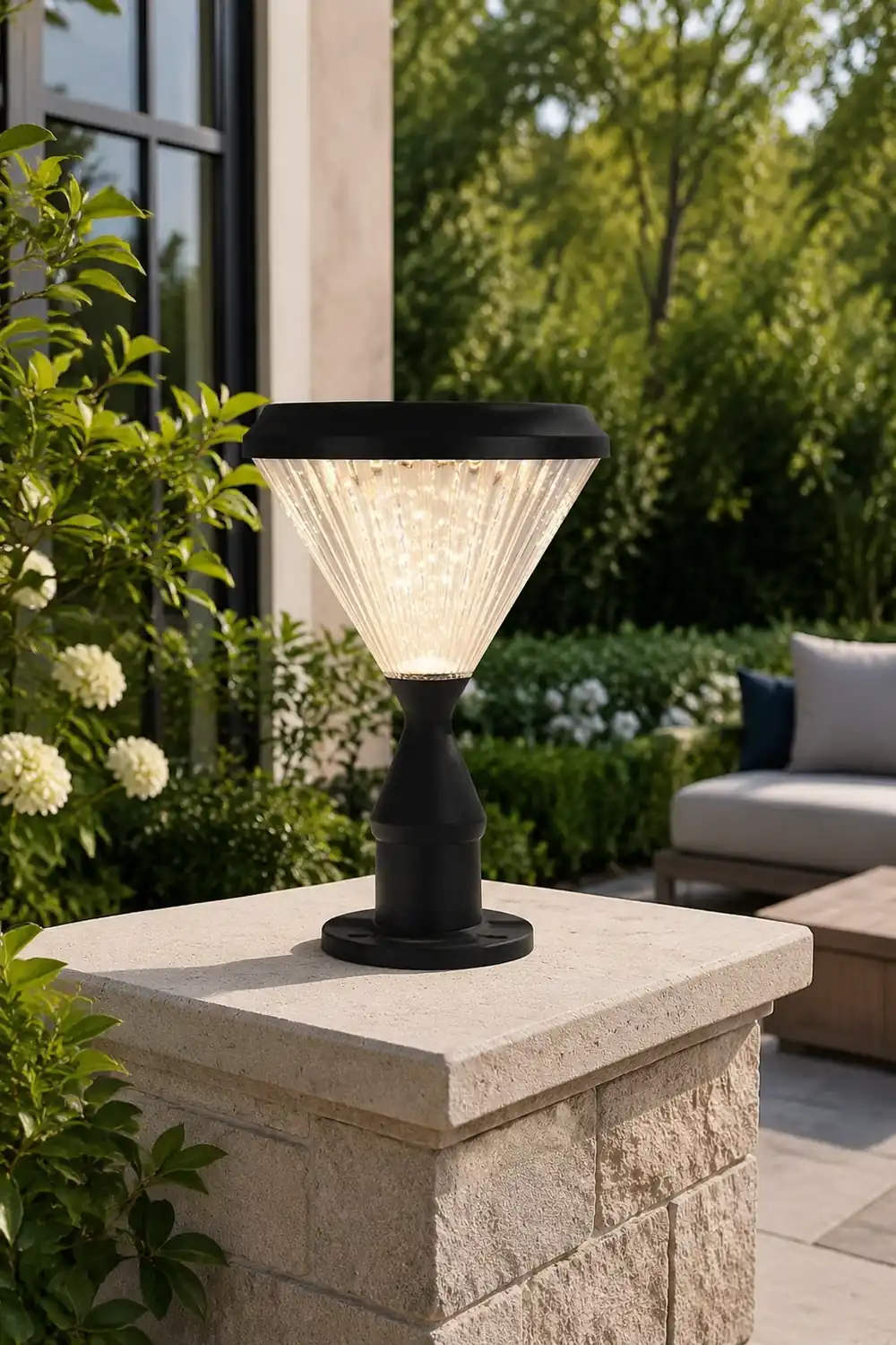 Round Waterproof Light Control LED Black Modern Solar Outdoor Lights - Lumpaz