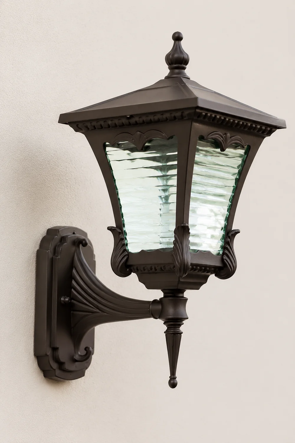 Vintage Striped Glass LED Waterproof Black Retro Solar Wall Lights - Lumpaz
