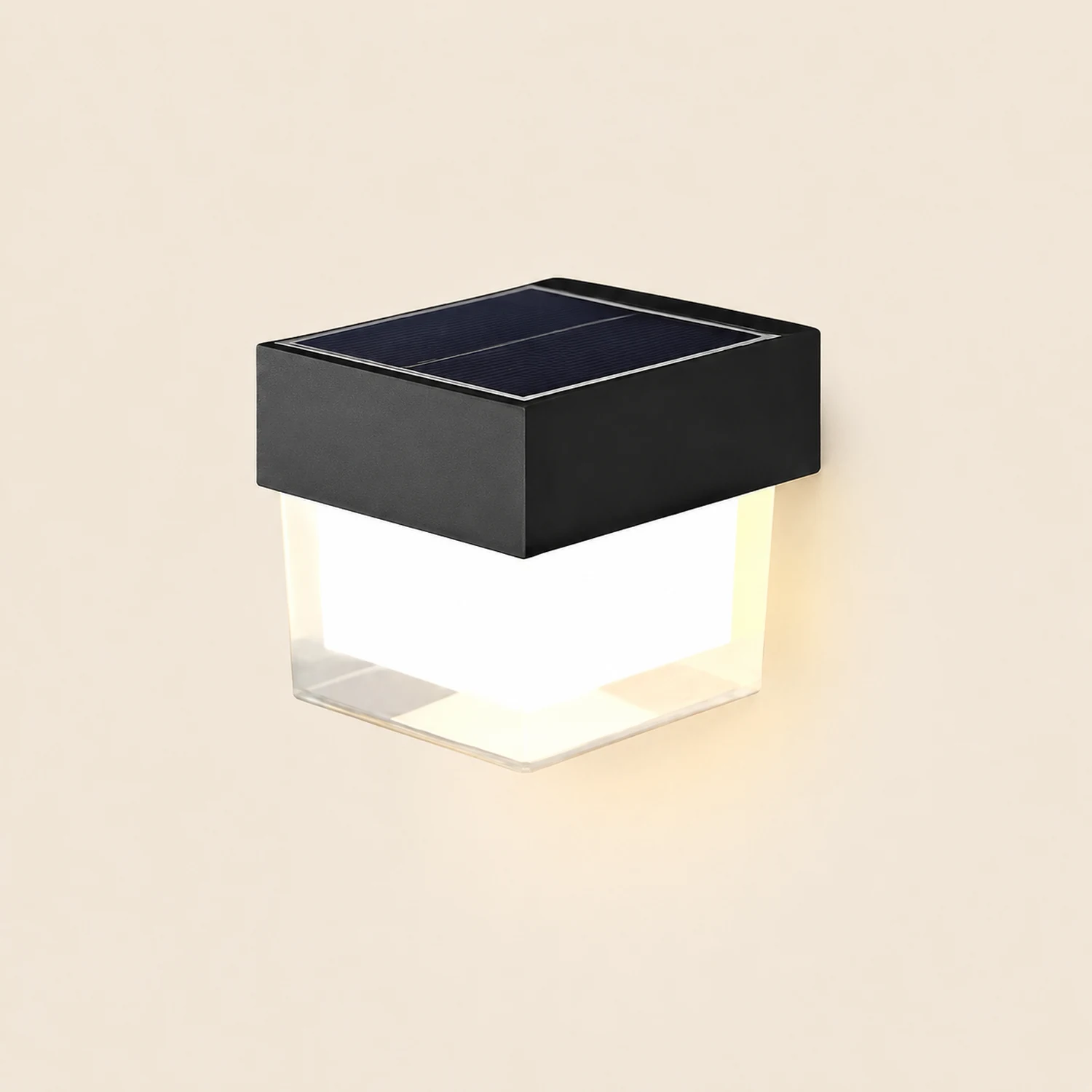 Square Round Waterproof LED Black Minimalist Solar Outdoor Wall Lights - Lumpaz