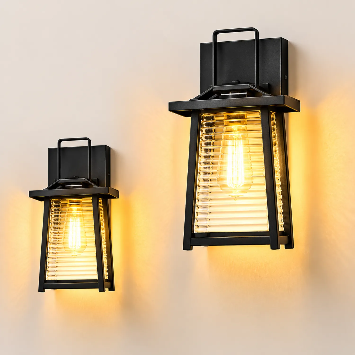 Waterproof Thickened Glass Black Retro Solar Outdoor Wall Lights - Lumpaz
