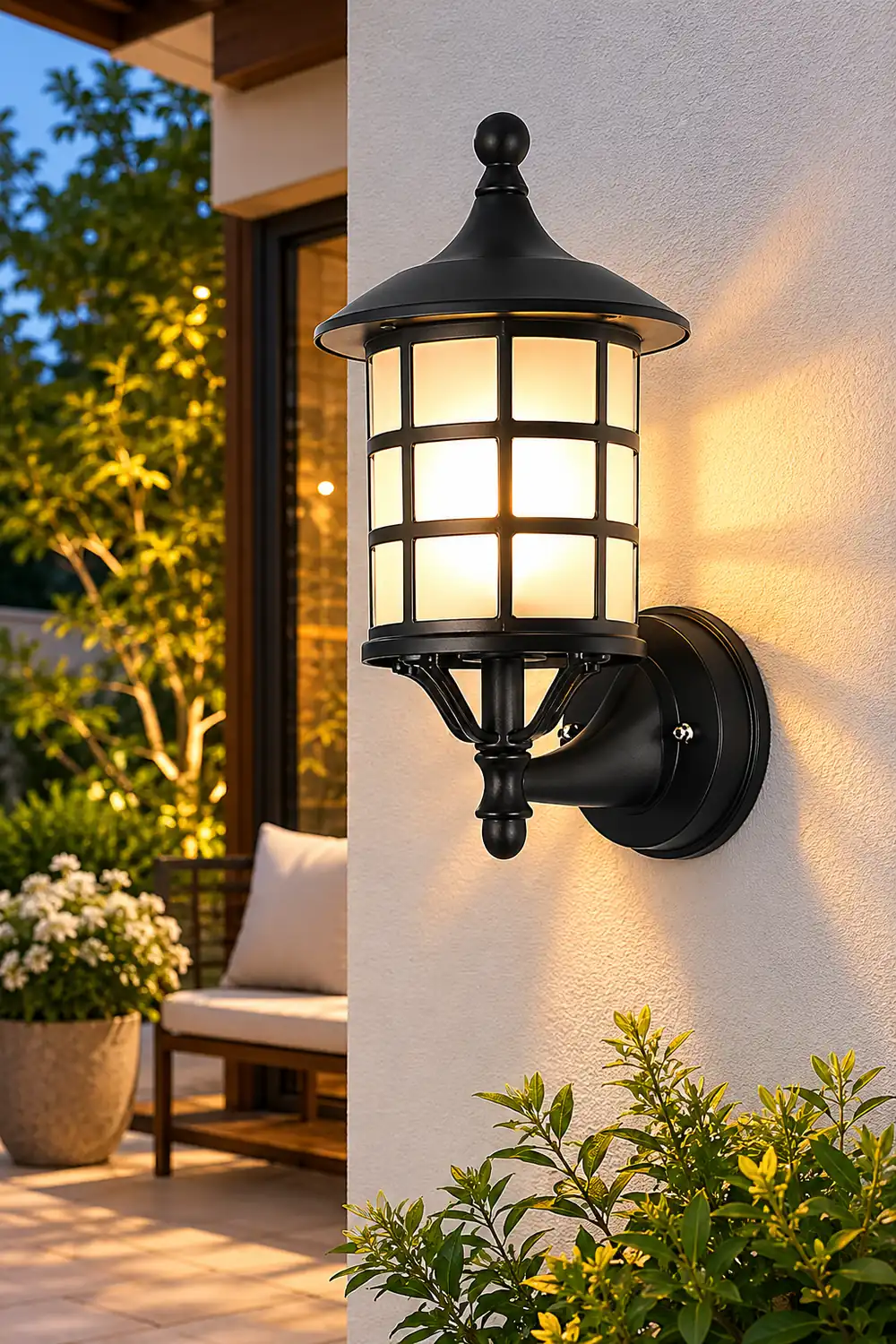 Retro Round Three Step Dimming Black European-style Solar Wall Sconces - Lumpaz