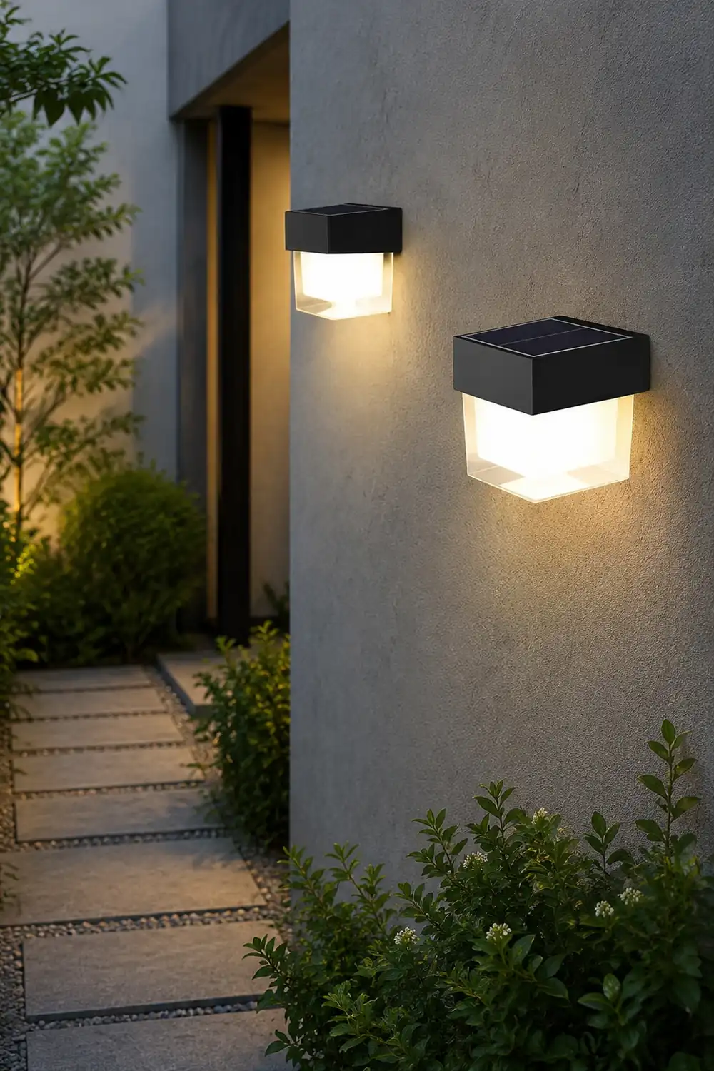 Square Round Waterproof LED Black Minimalist Solar Outdoor Wall Lights - Lumpaz