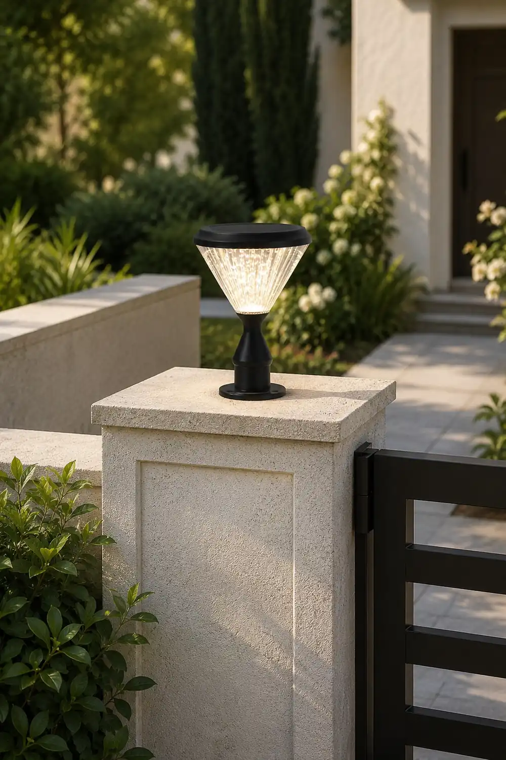 Round Waterproof Light Control LED Black Modern Solar Outdoor Lights - Lumpaz