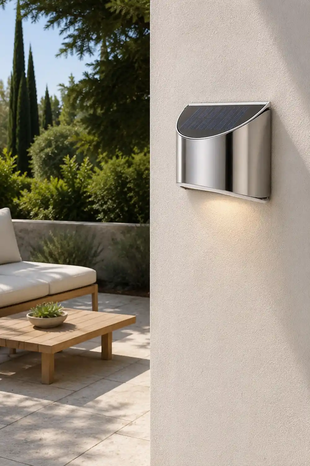 Stainless Steel Minimalist Waterproof Silver Modern Solar Wall Lamp - Lumpaz