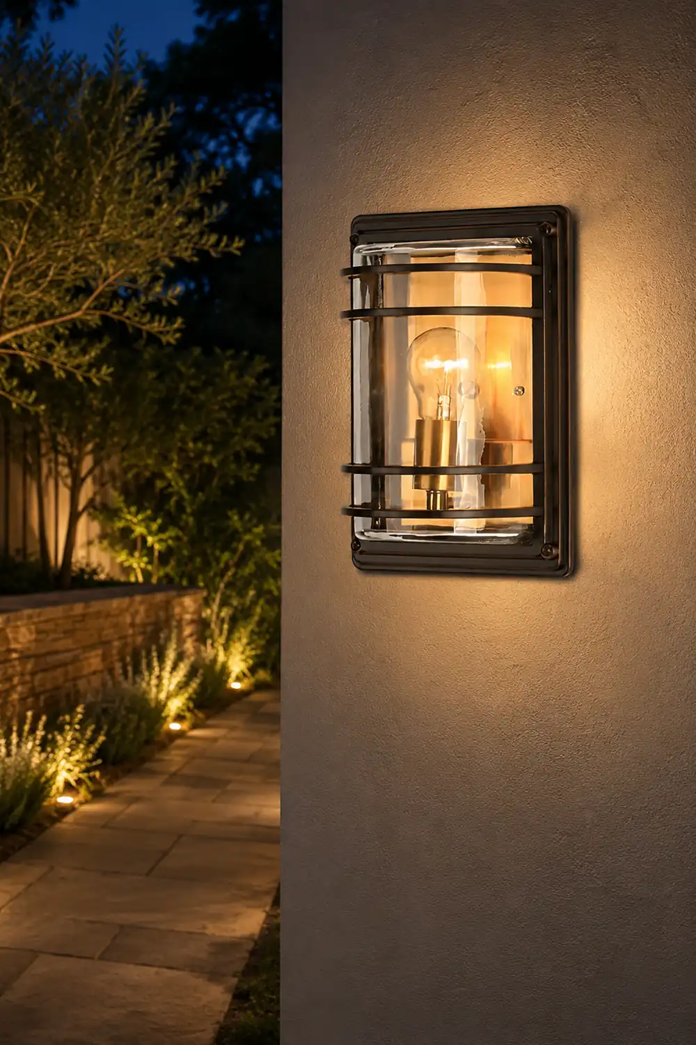 Vintage Aluminum Brown Glass Waterproof Modern Outdoor Wall Light - Lumpaz