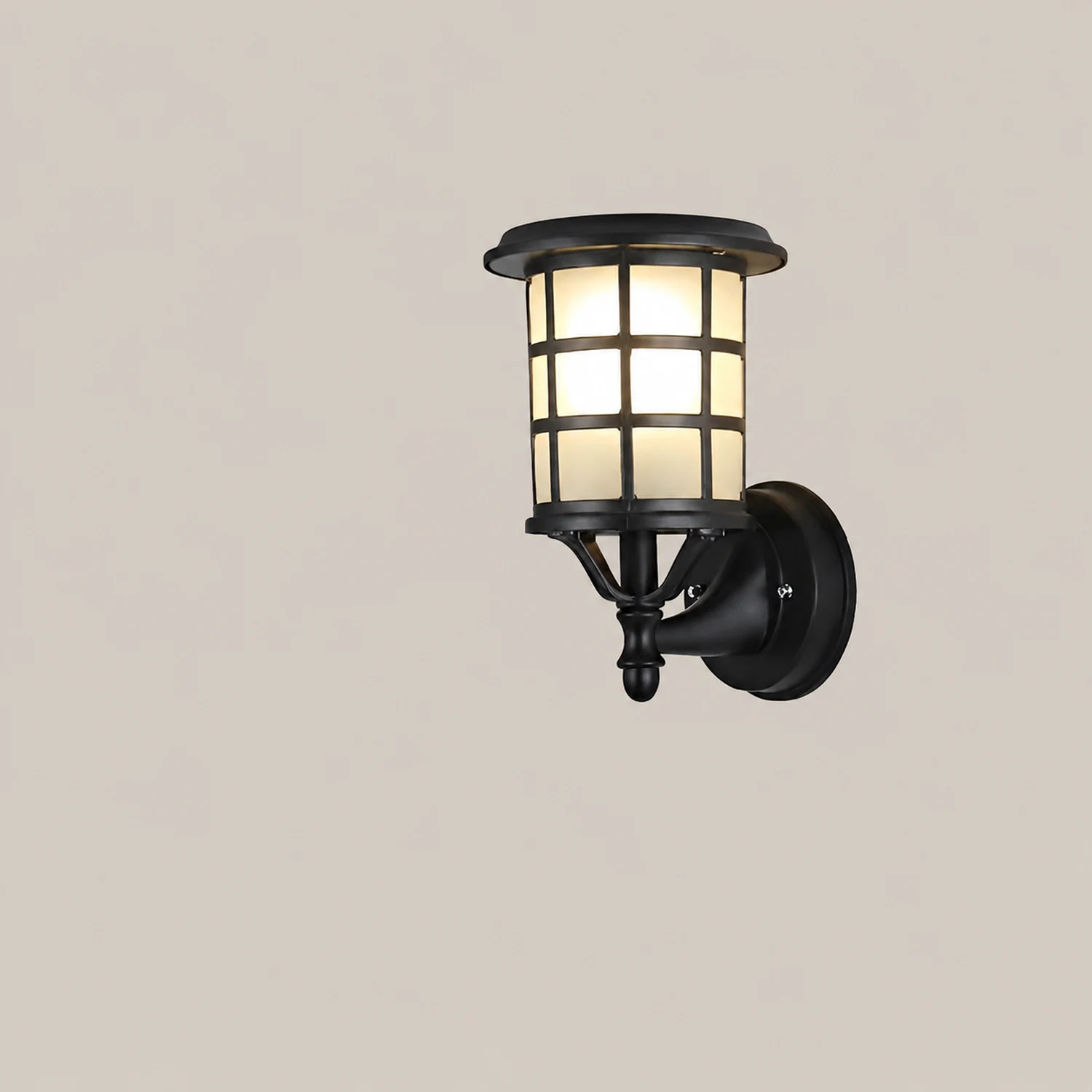 Retro Round Three Step Dimming Black European-style Solar Wall Sconces - Lumpaz