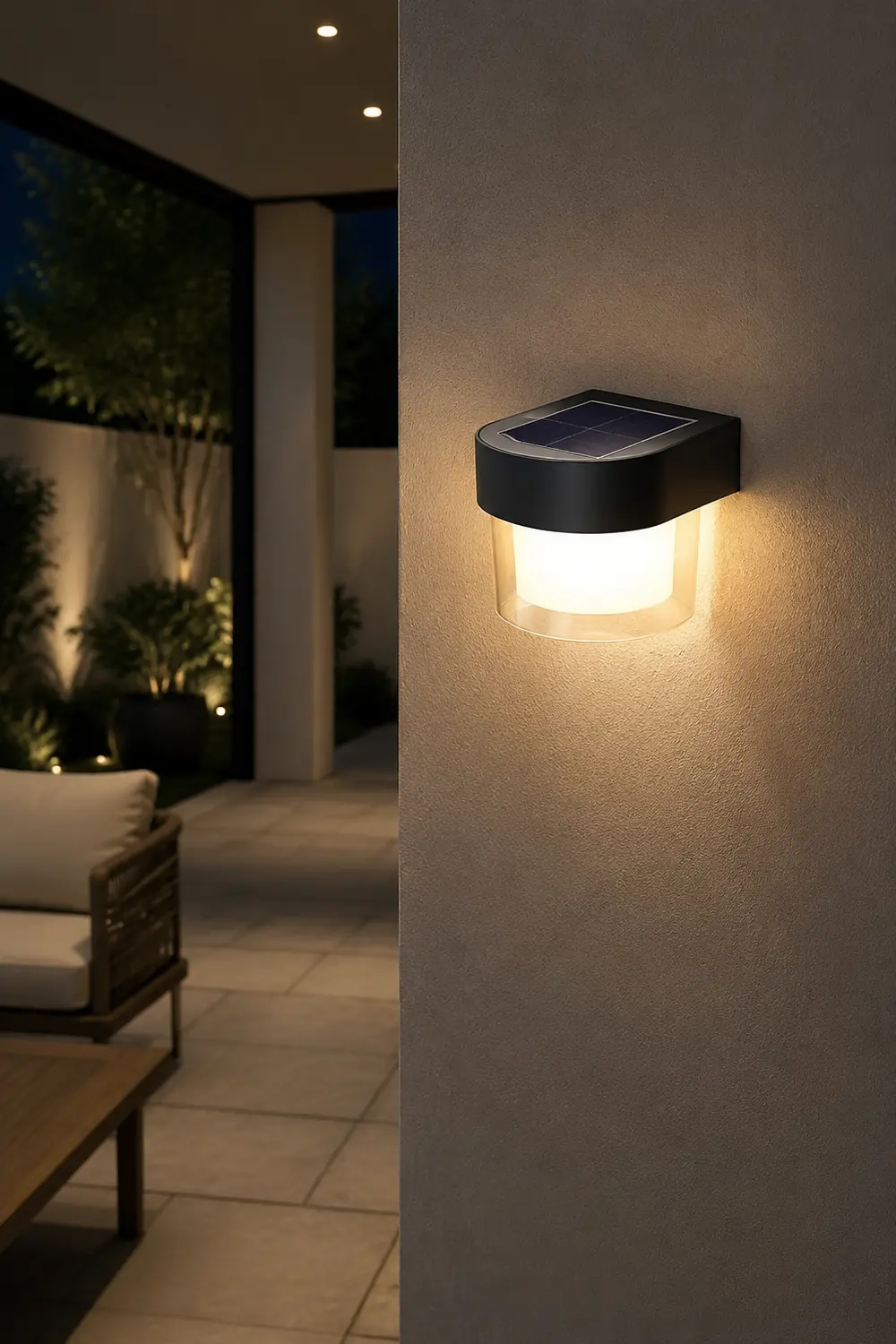 Square Round Waterproof LED Black Minimalist Solar Outdoor Wall Lights - Lumpaz
