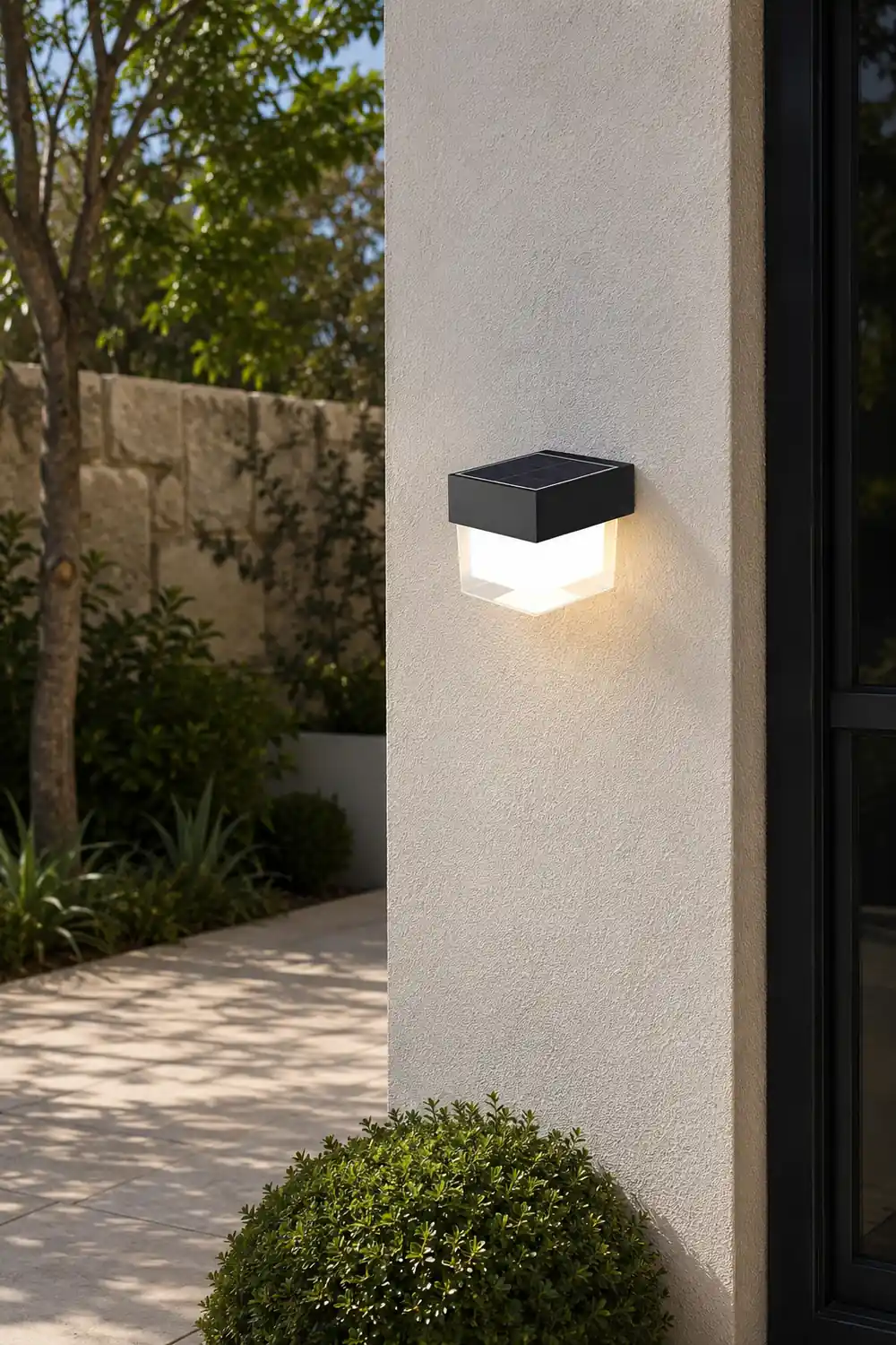 Square Round Waterproof LED Black Minimalist Solar Outdoor Wall Lights - Lumpaz