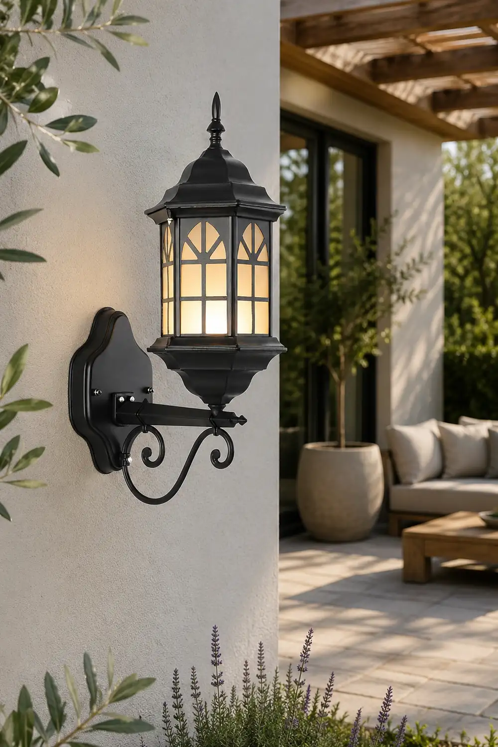 Retro Waterproof Dimmable LED Solar Wall Lamp with Remote Exterior Lights - Lumpaz