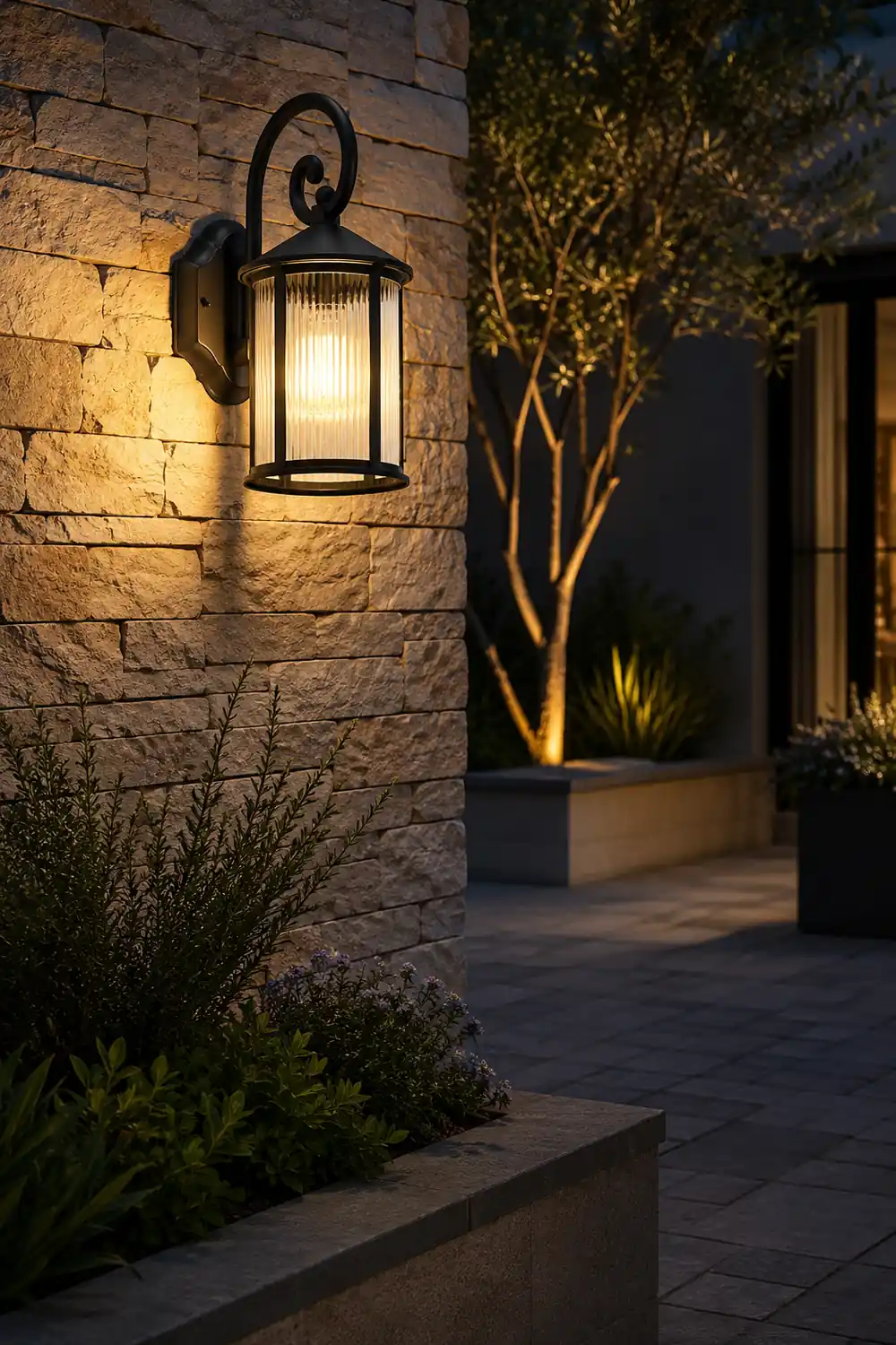 Waterproof Striped Glass Aluminum Black Retro Outdoor Wall Lights - Lumpaz