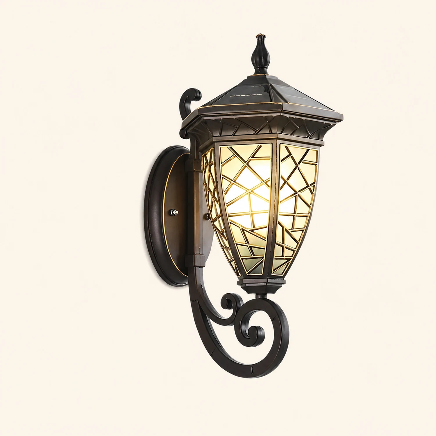 Retro Pattern Waterproof Black American Style Solar Powered Wall Lamp - Lumpaz