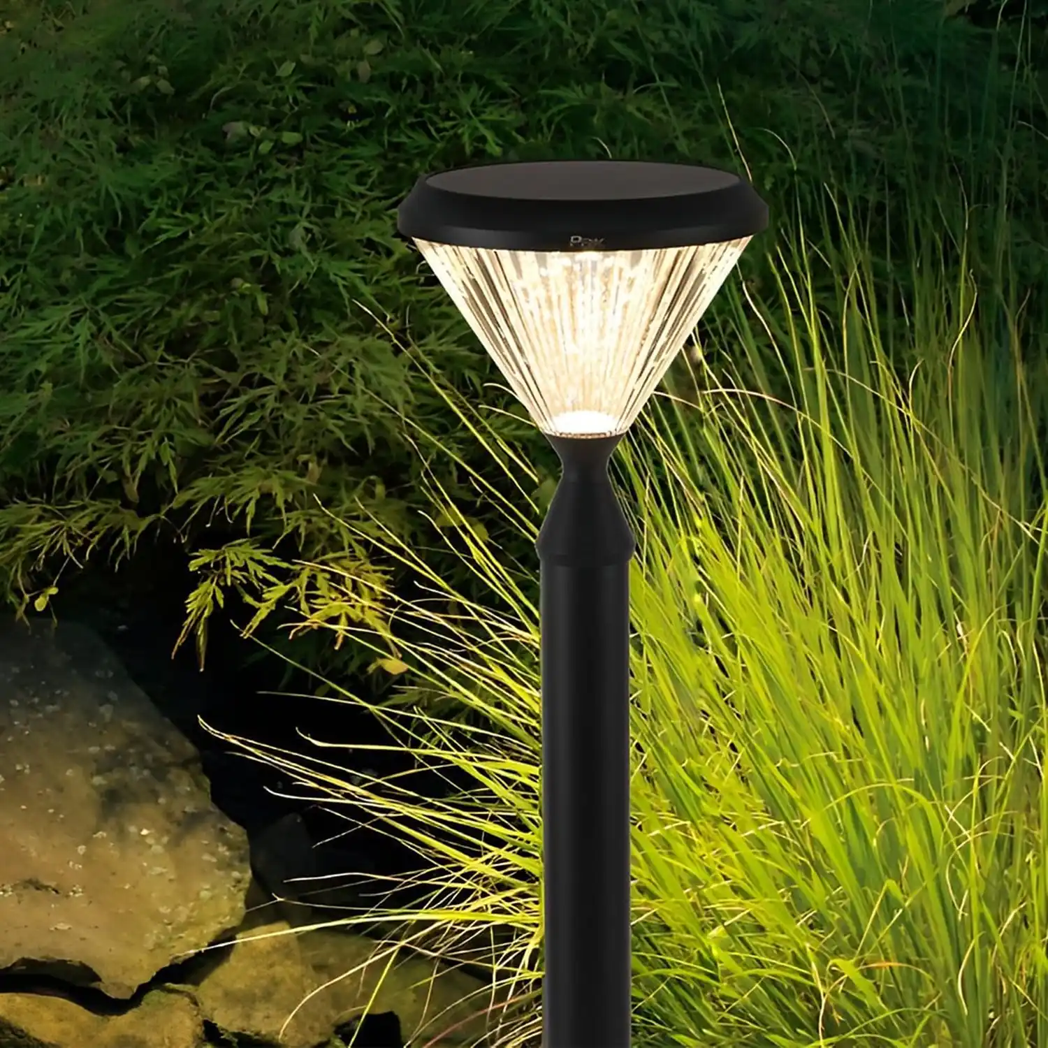 Round Waterproof Light Control LED Black Modern Solar Outdoor Lights - Lumpaz