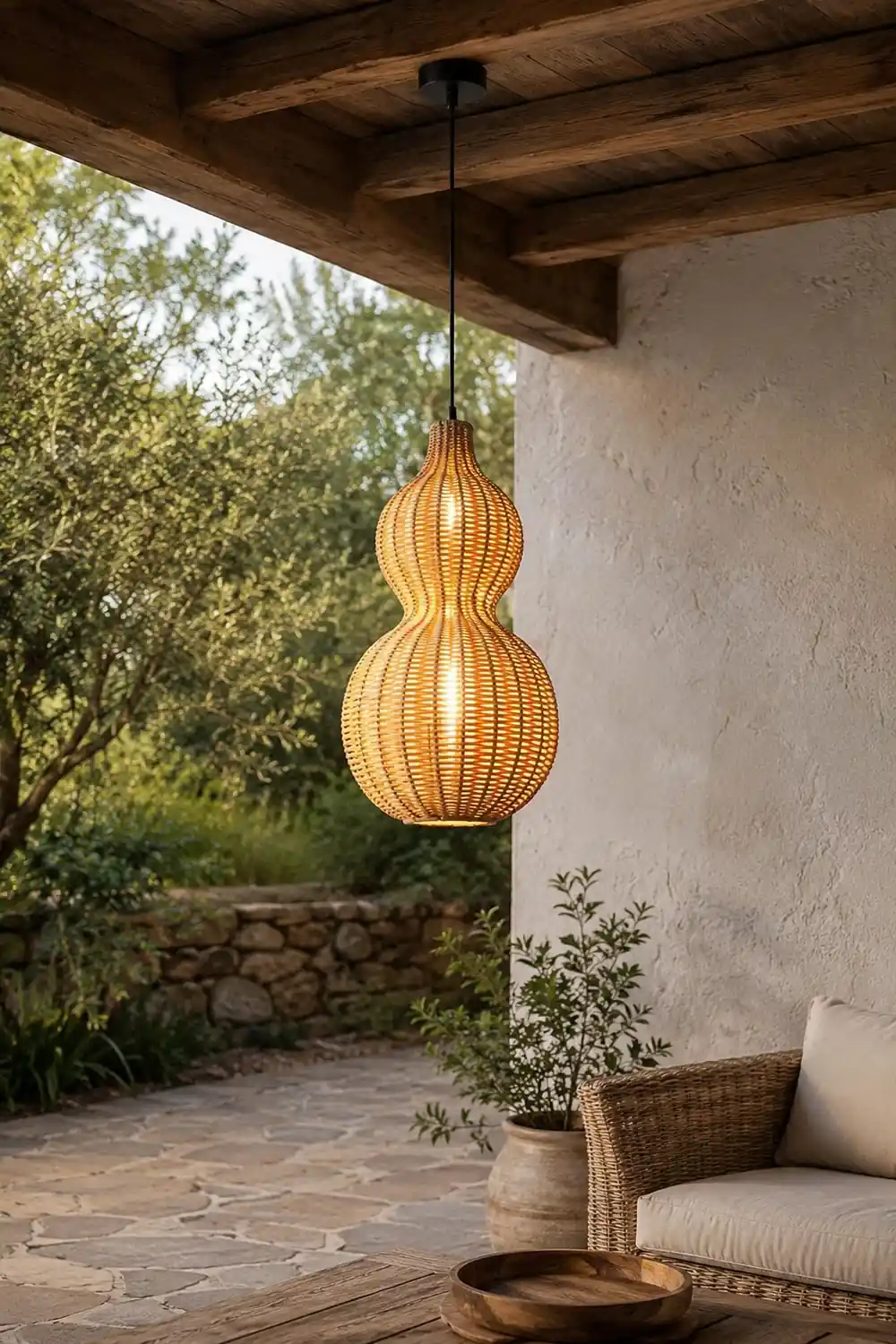 Rattan Gourd Waterproof Retro Outdoor Chandelier Porch Lights Wall Lamp - Lumpaz