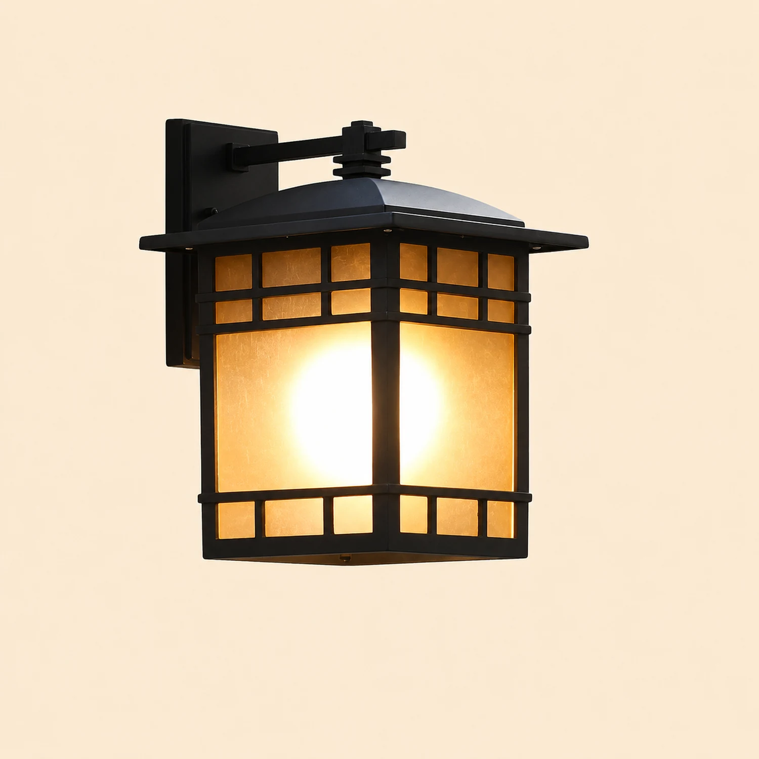 Square Retro Waterproof Yellow Glass Shade Vintage Outdoor Wall Lights - Lumpaz