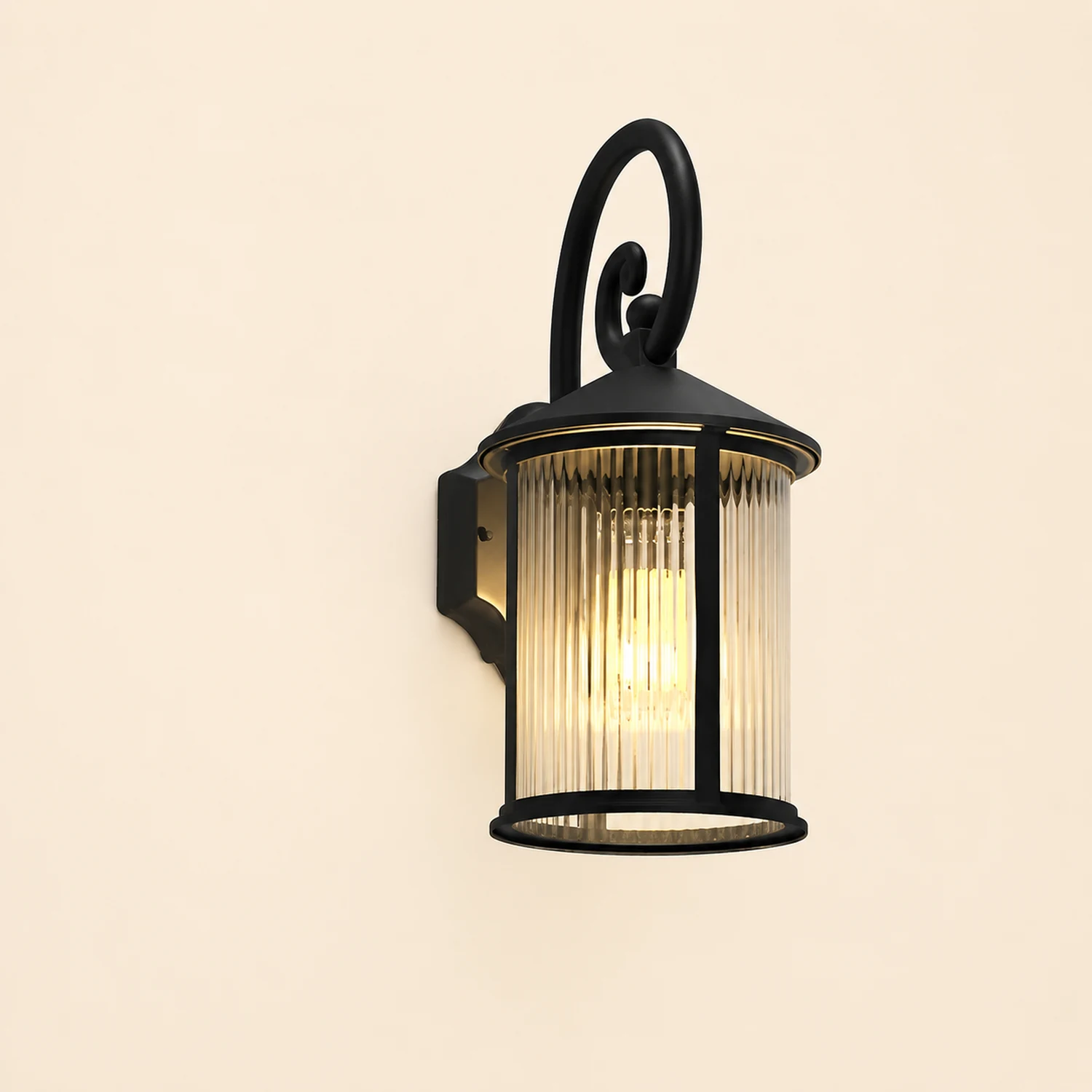 Waterproof Striped Glass Aluminum Black Retro Outdoor Wall Lights - Lumpaz